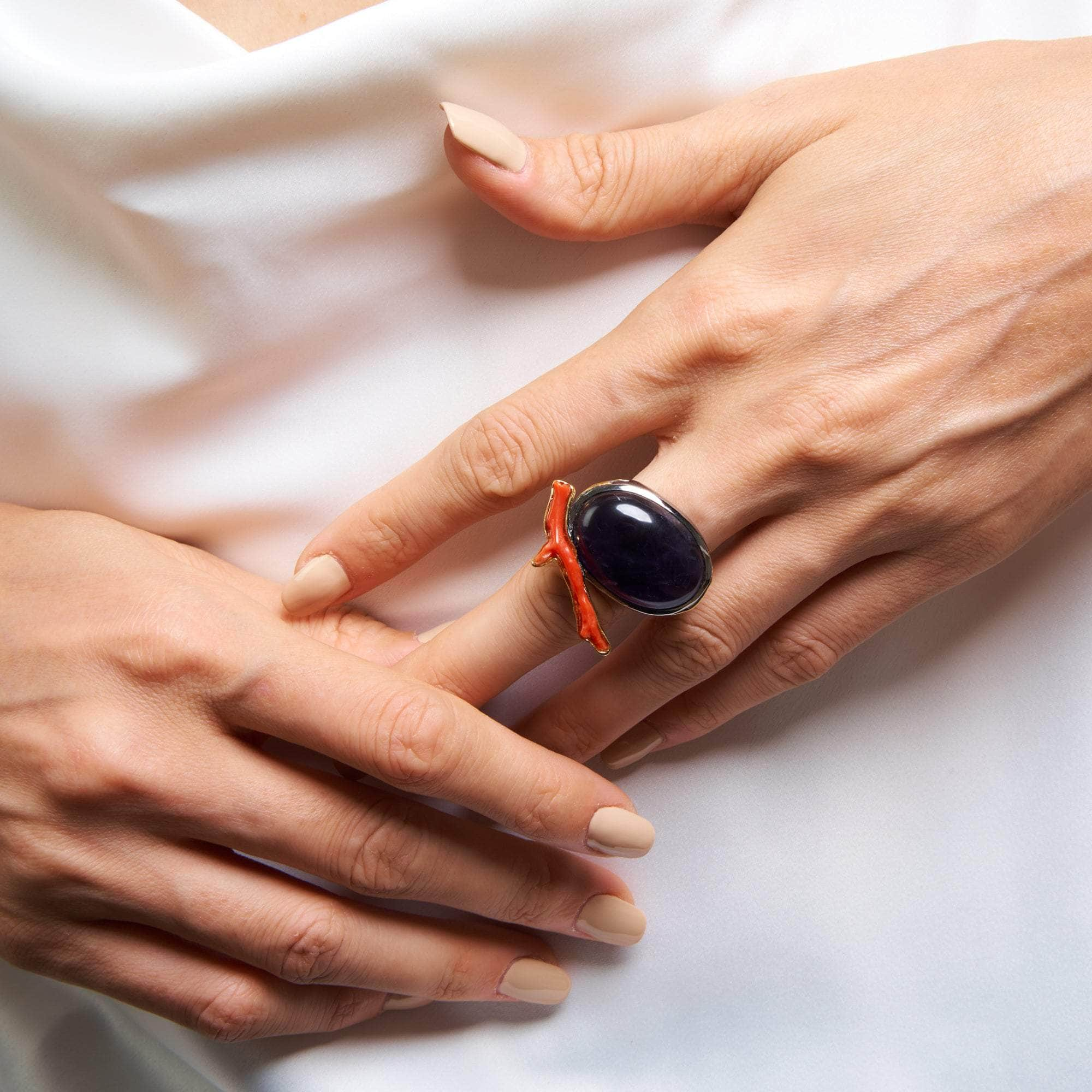 Lori Amethyst and Red Coral and Mixed Sapphire Ring GERMAN KABIRSKI