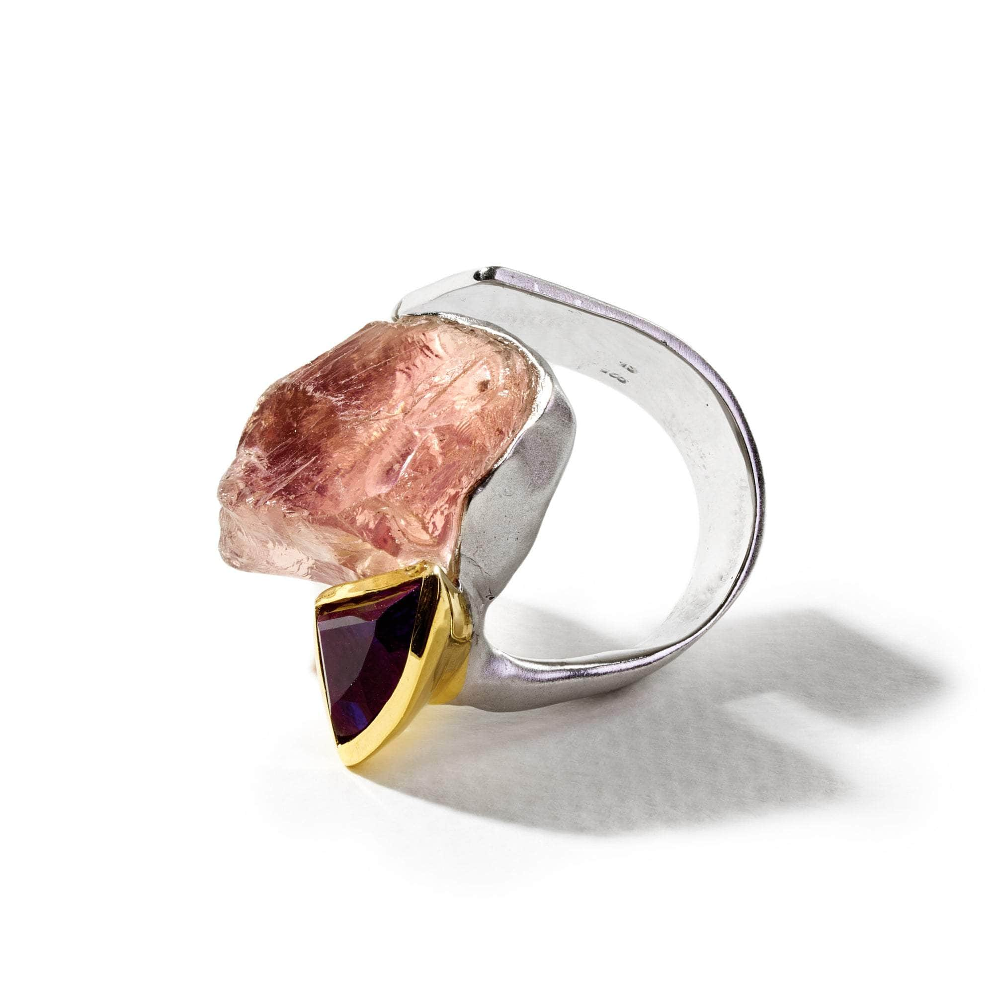 Peri Rough Rose Quartz and Amethyst Ring GERMAN KABIRSKI