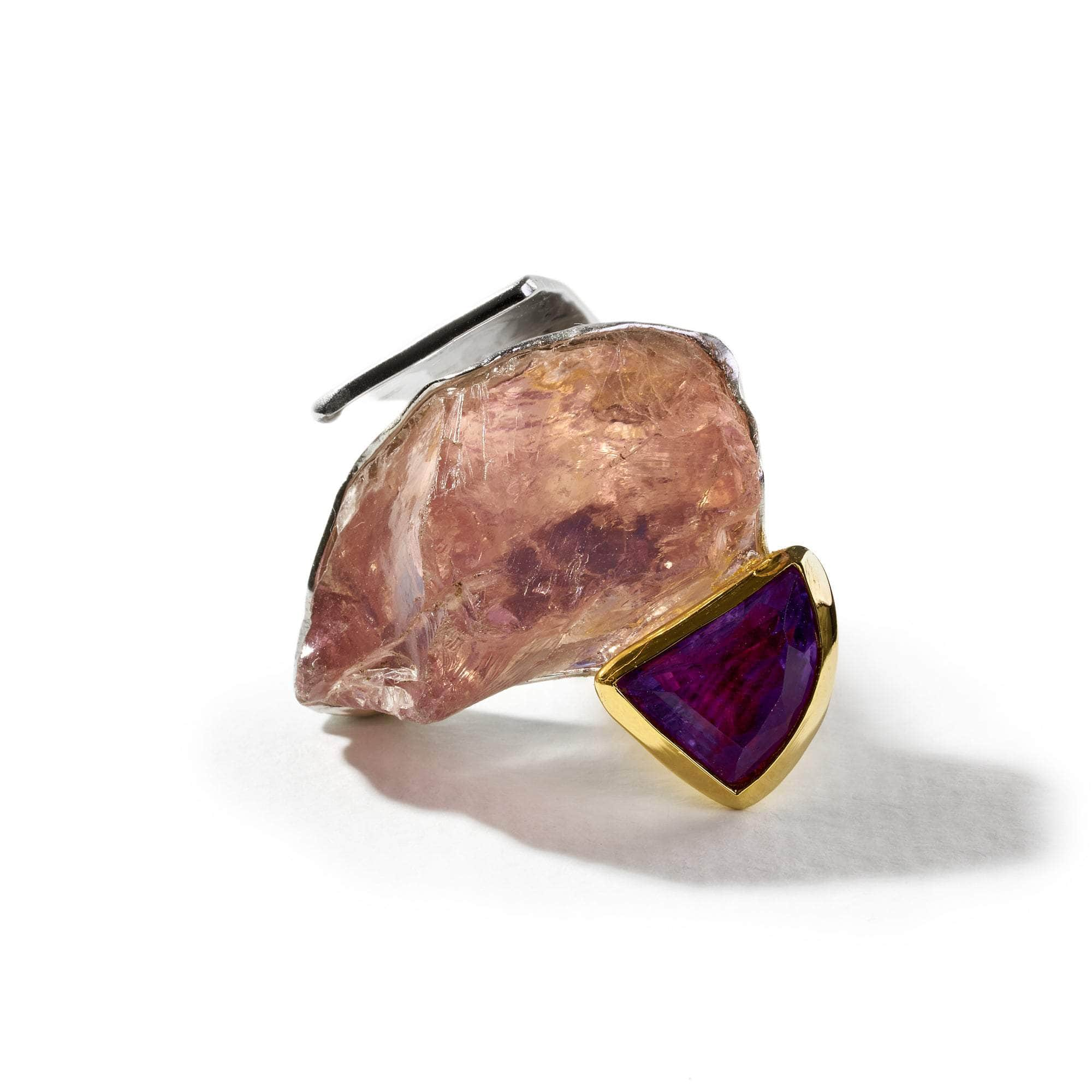 Peri Rough Rose Quartz and Amethyst Ring GERMAN KABIRSKI