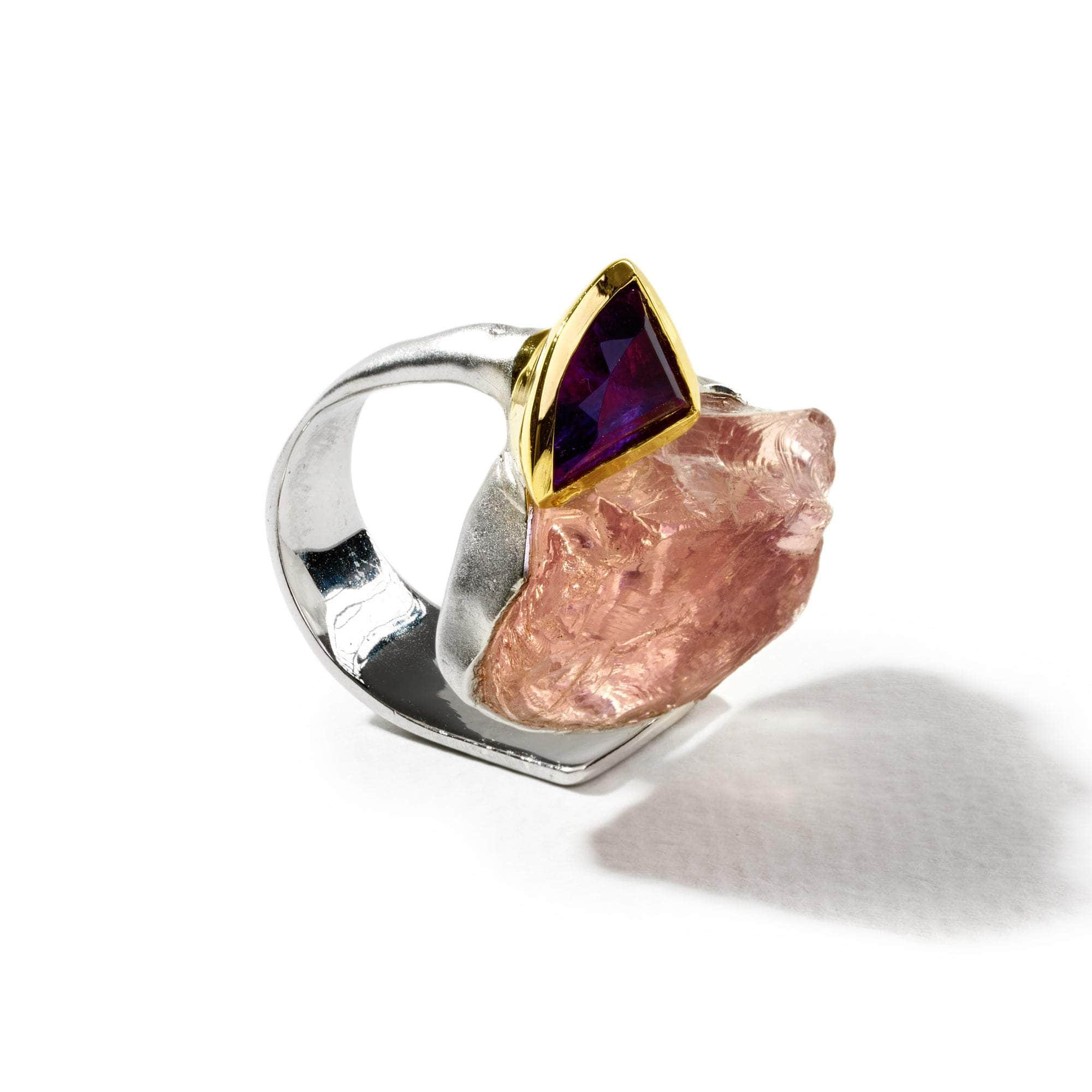 Peri Rough Rose Quartz and Amethyst Ring GERMAN KABIRSKI