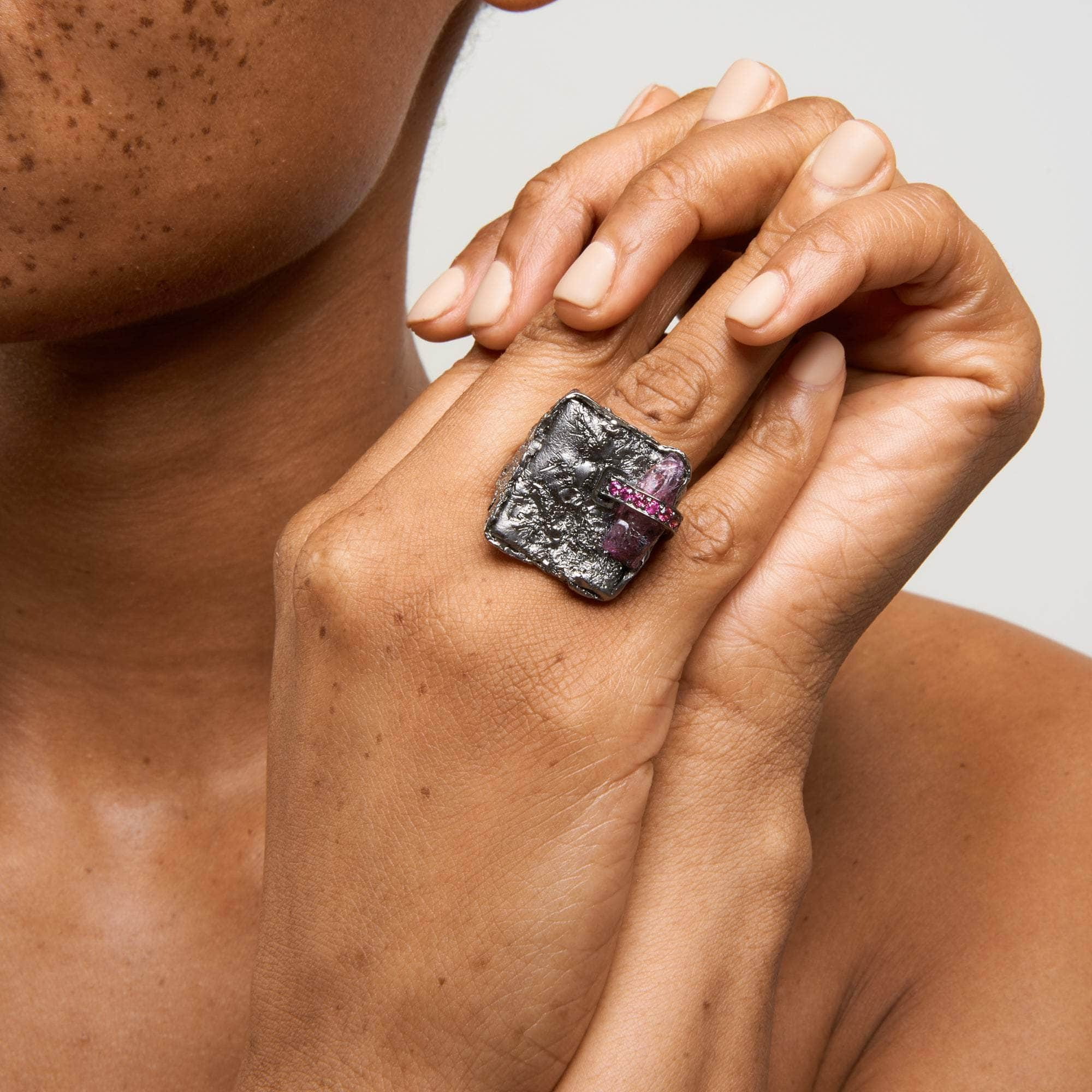 Len Rough Pink Spinel and Rhodolite Garnet Ring GERMAN KABIRSKI