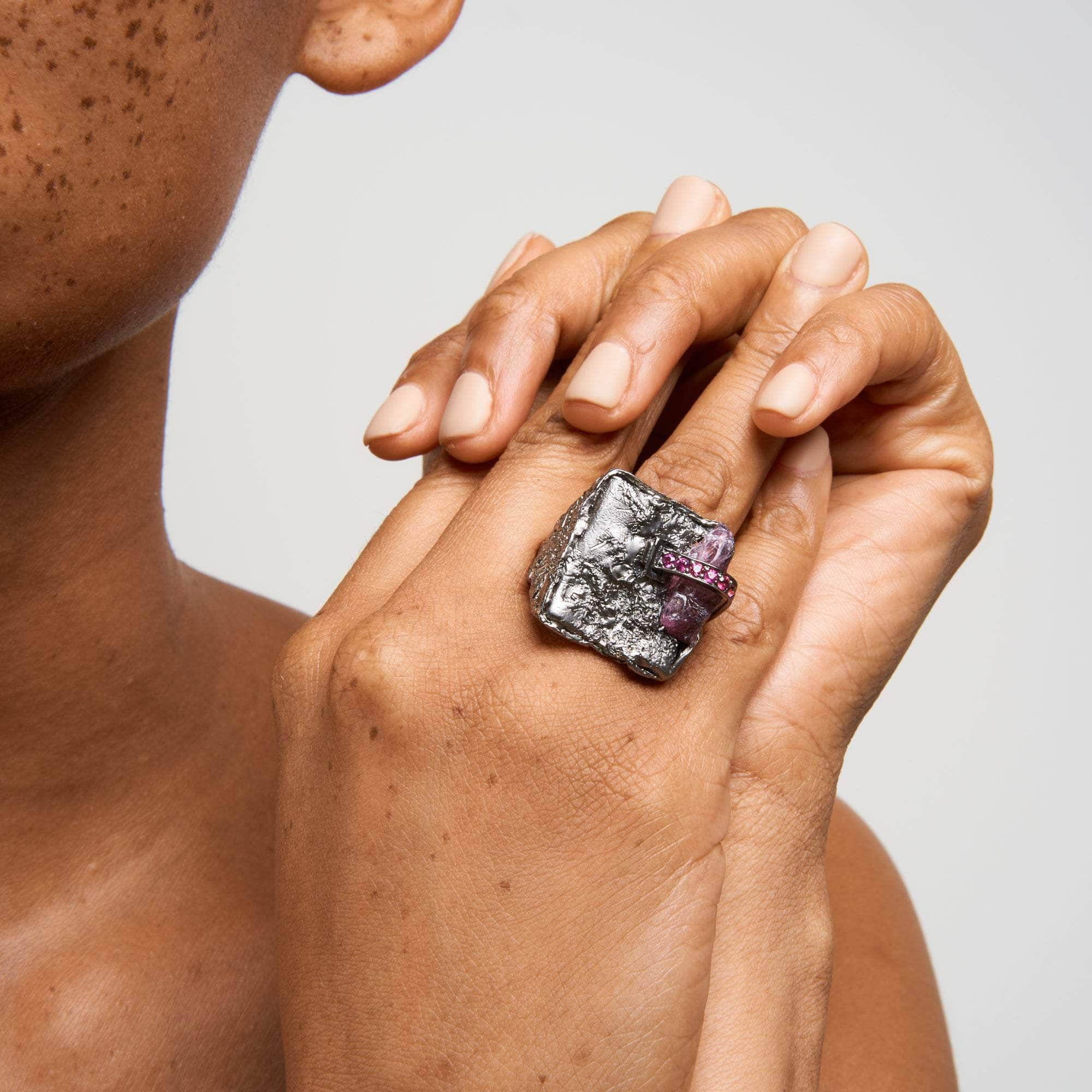 Len Rough Pink Spinel and Rhodolite Garnet Ring GERMAN KABIRSKI