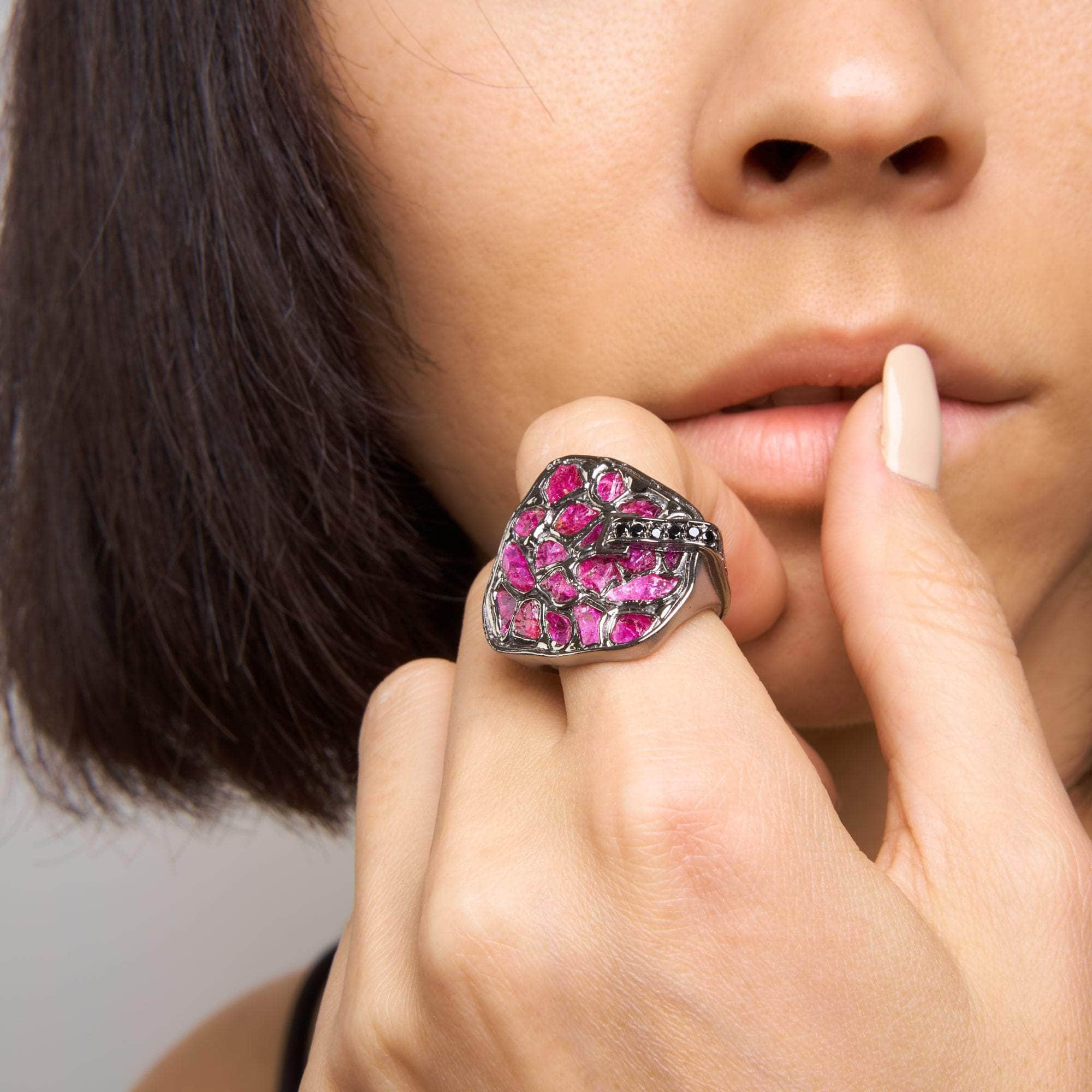 Sanam Rough Ruby and Black Spinel Ring GERMAN KABIRSKI