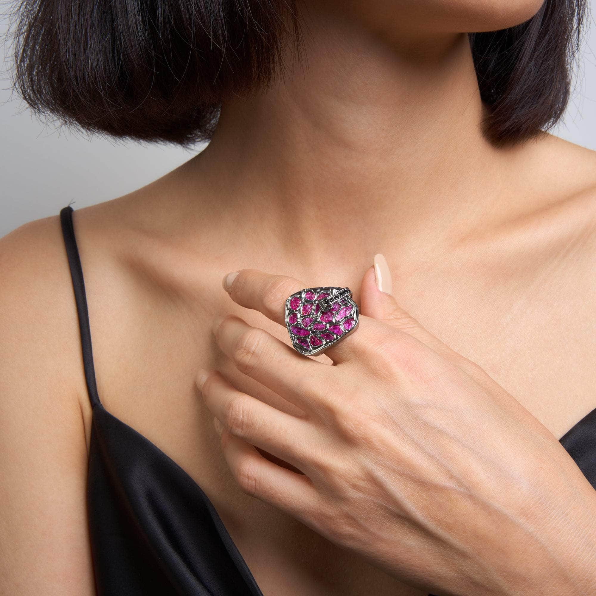 Sanam Rough Ruby and Black Spinel Ring GERMAN KABIRSKI