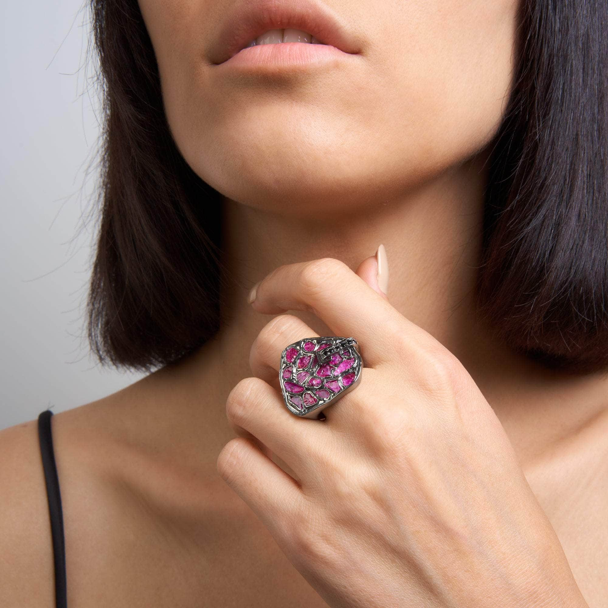 Sanam Rough Ruby and Black Spinel Ring GERMAN KABIRSKI