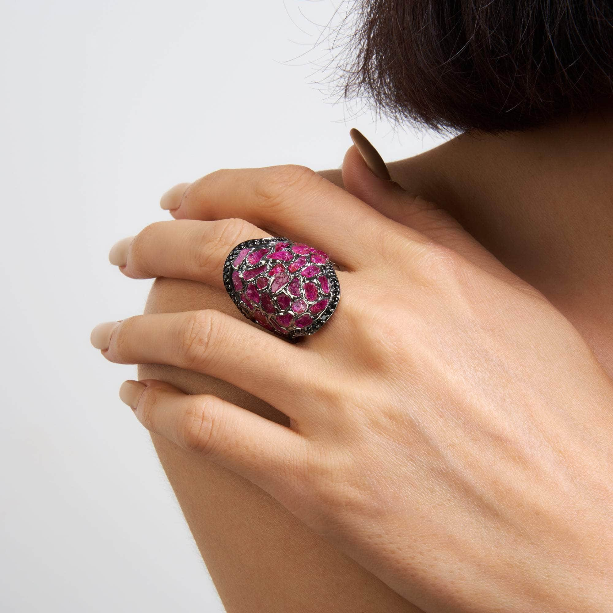 Mille Rough Ruby and Black Spinel Ring GERMAN KABIRSKI