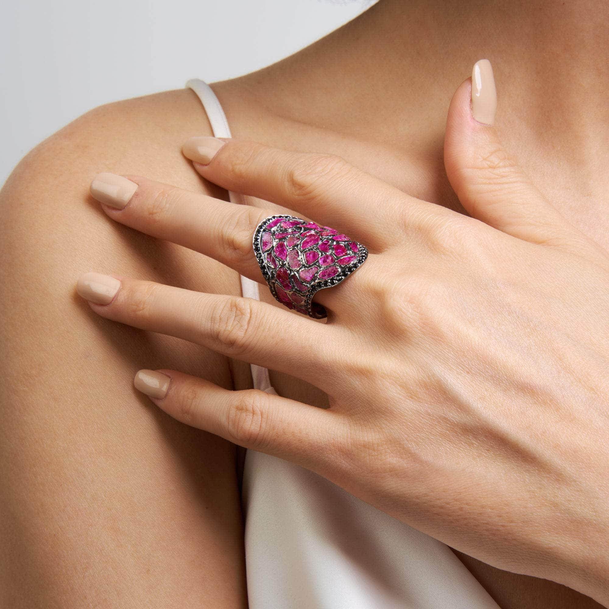 Mille Rough Ruby and Black Spinel Ring GERMAN KABIRSKI