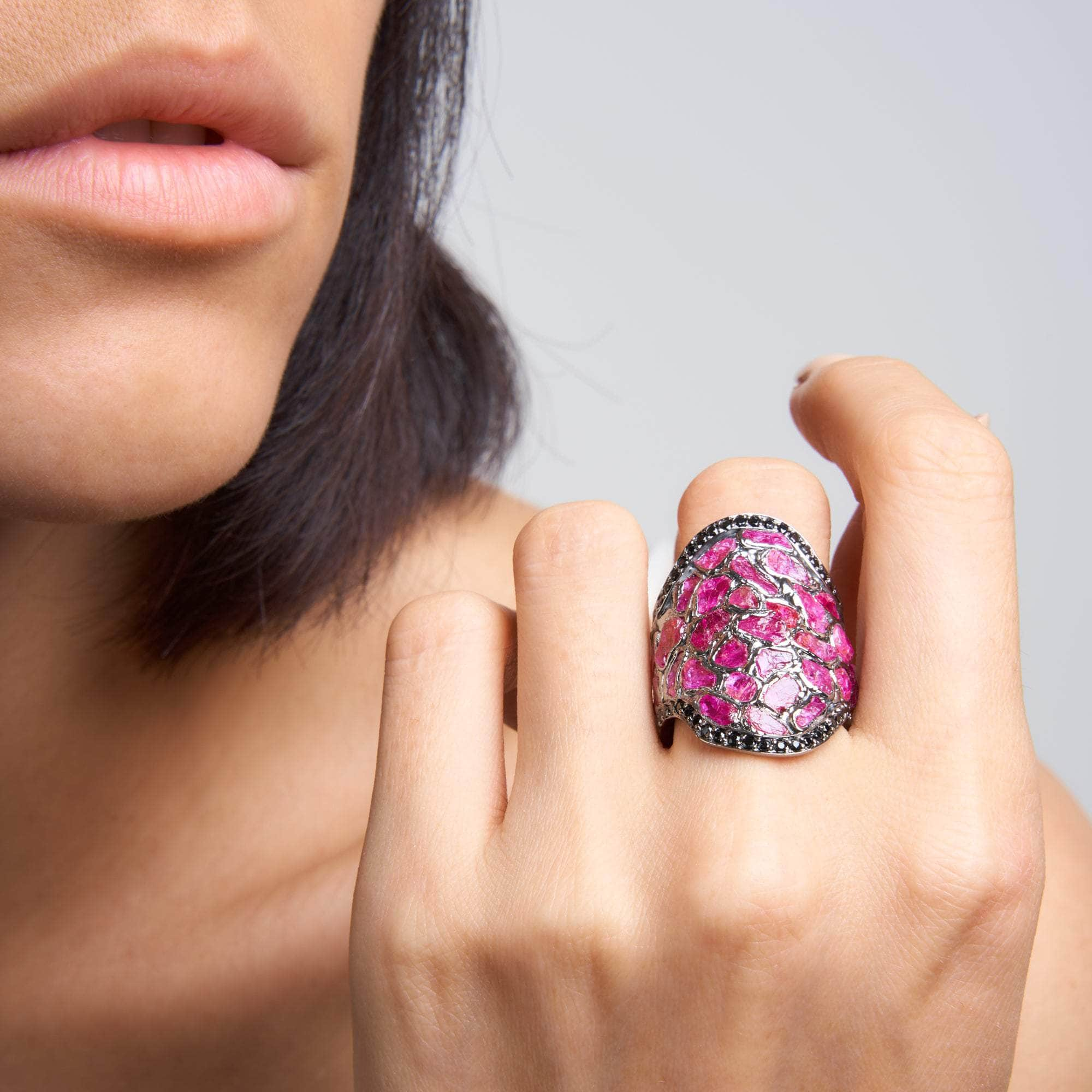 Mille Rough Ruby and Black Spinel Ring GERMAN KABIRSKI