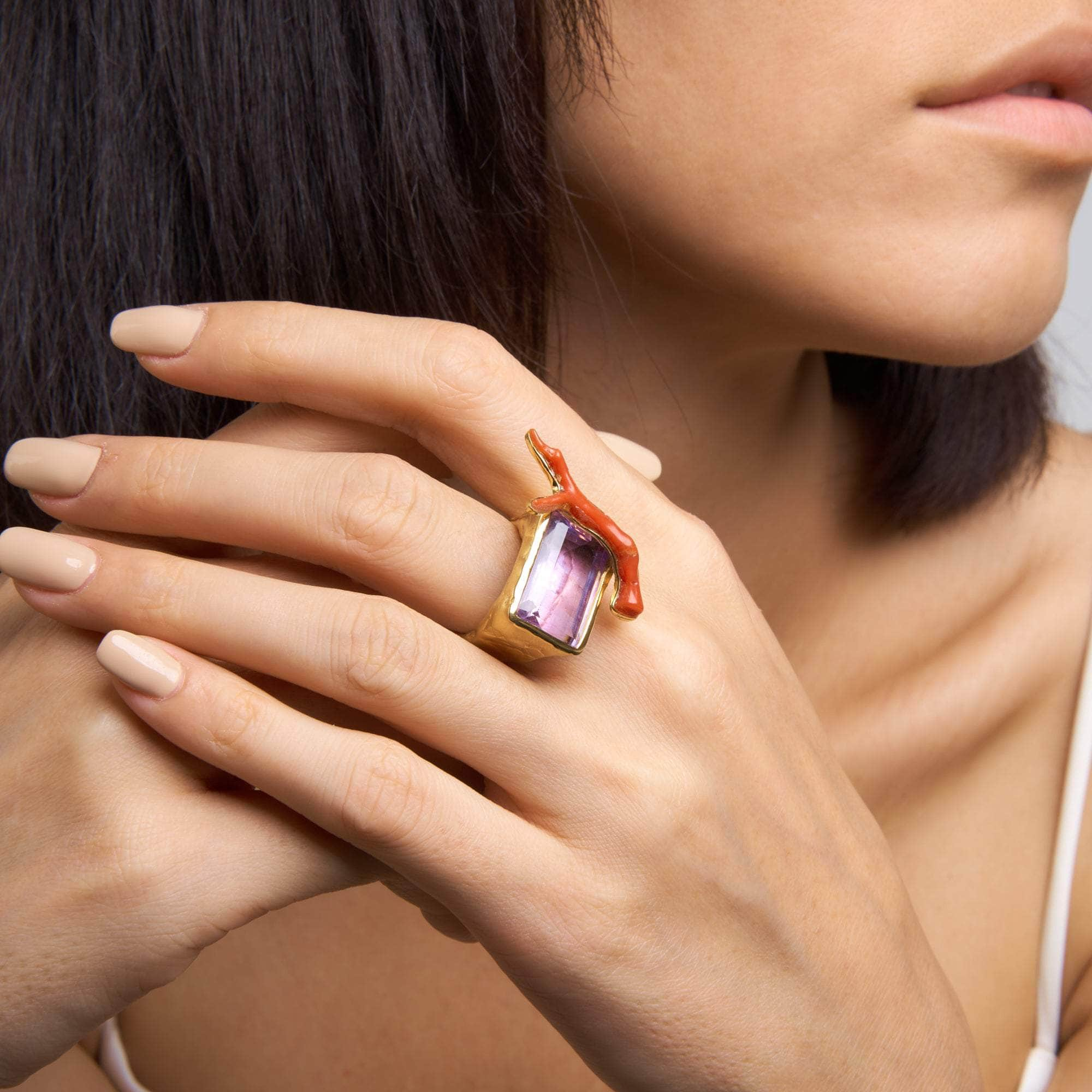 Oken Amethyst and Red Coral Ring GERMAN KABIRSKI