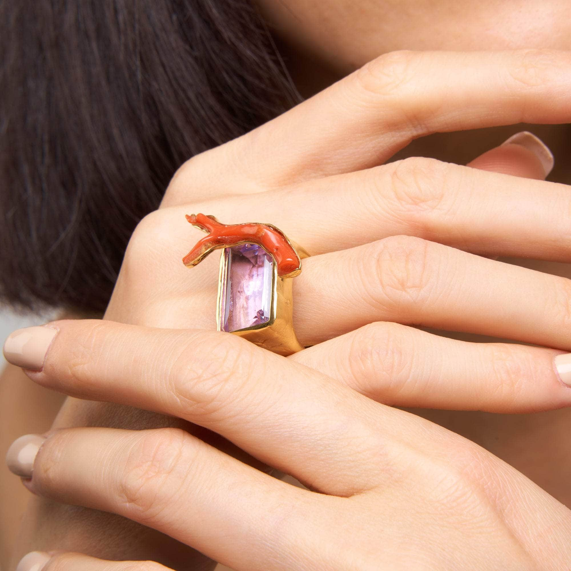 Oken Amethyst and Red Coral Ring GERMAN KABIRSKI