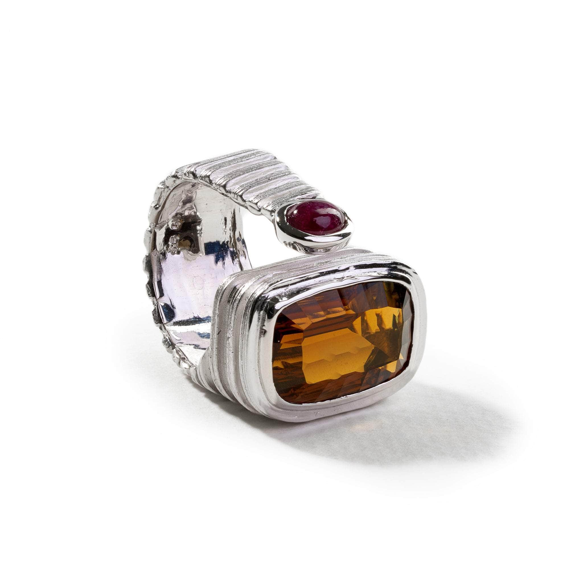 Hahn Smoky Quartz and Ruby Ring GERMAN KABIRSKI