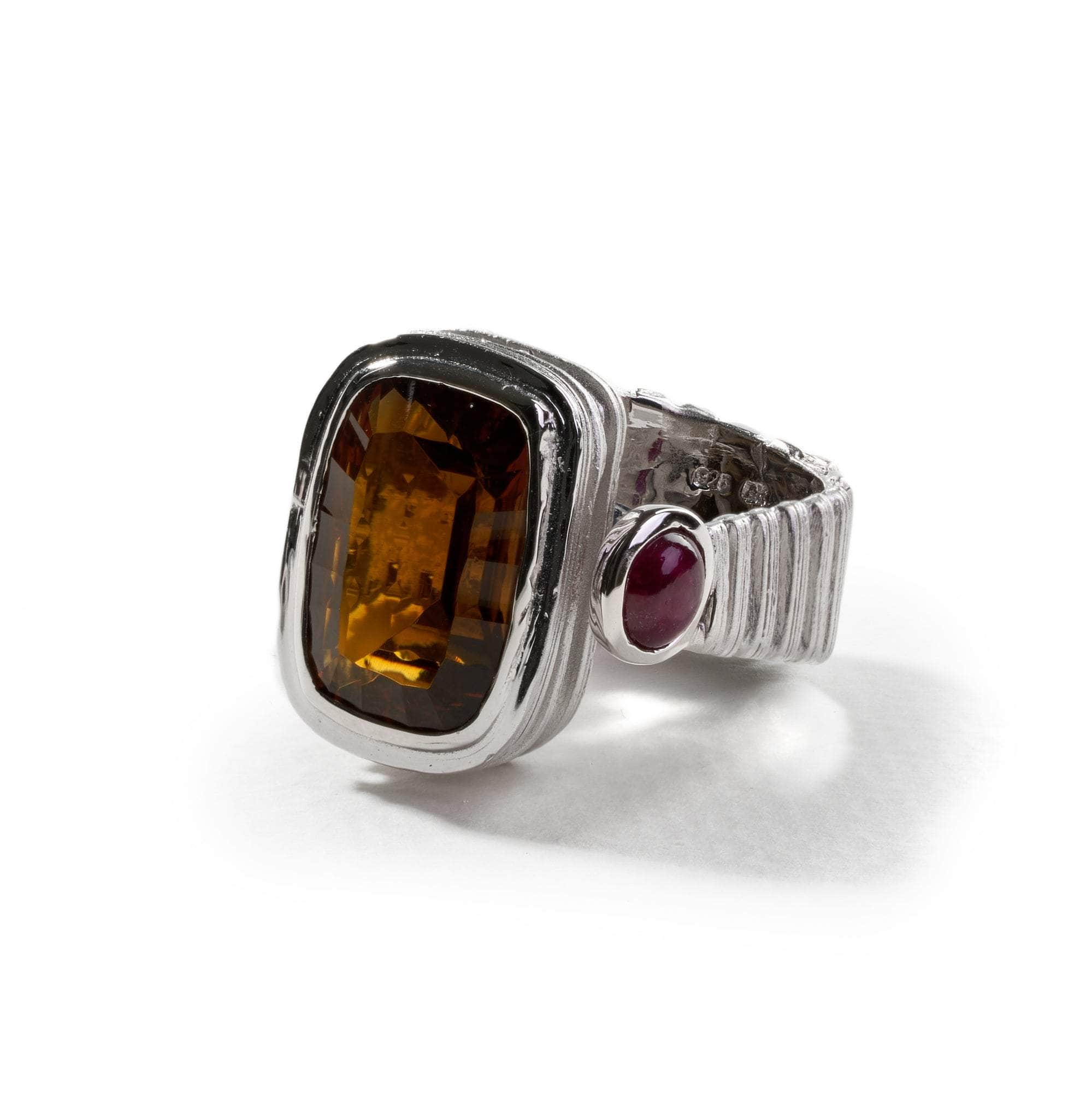 Hahn Smoky Quartz and Ruby Ring GERMAN KABIRSKI