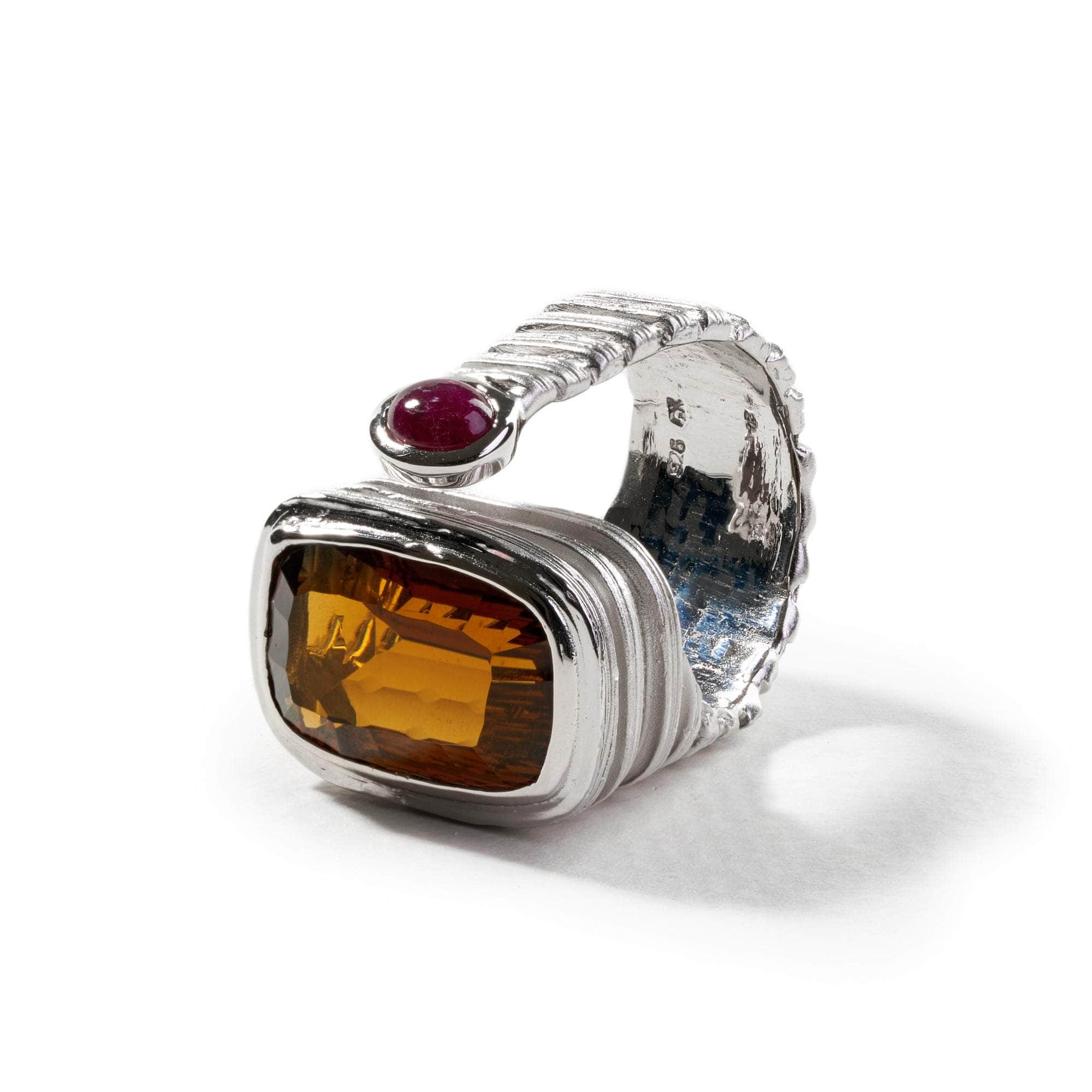 Hahn Smoky Quartz and Ruby Ring GERMAN KABIRSKI