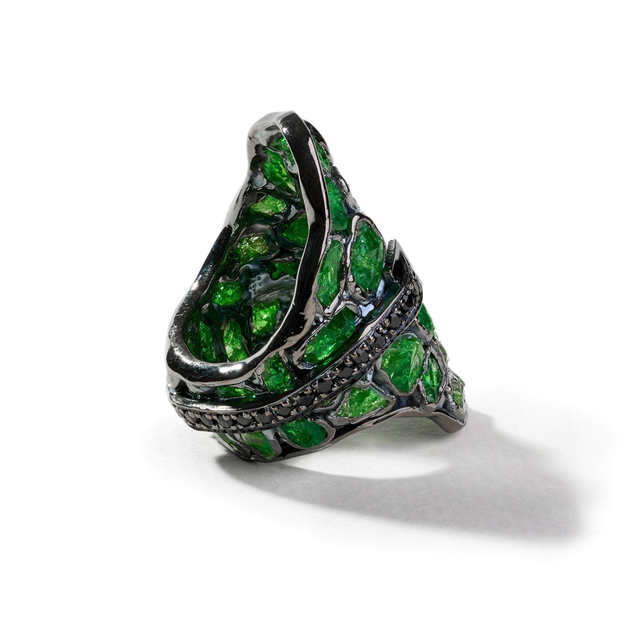 Hora Rough Tsavorite and Black Spinel Ring GERMAN KABIRSKI