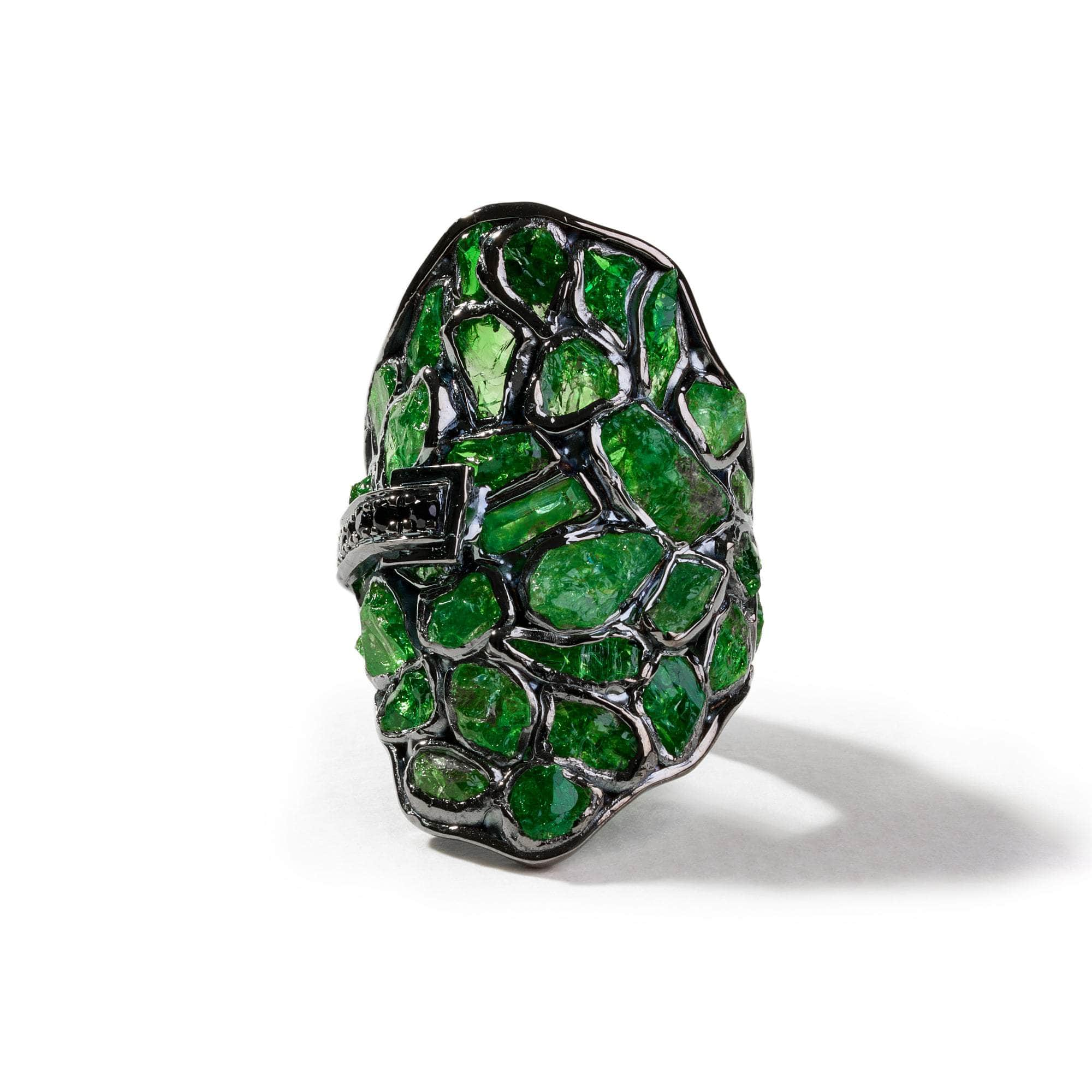 Hora Rough Tsavorite and Black Spinel Ring GERMAN KABIRSKI