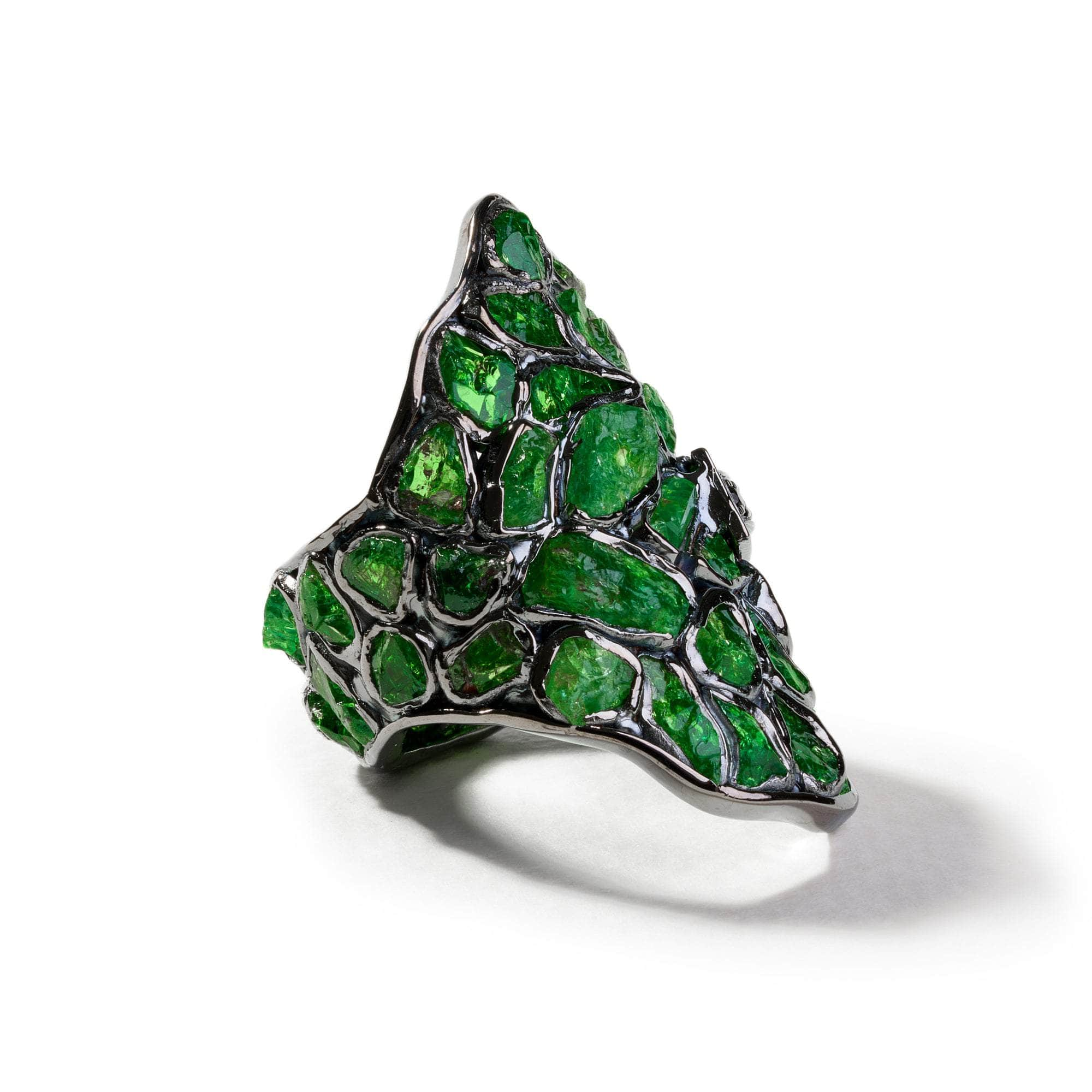 Hora Rough Tsavorite and Black Spinel Ring GERMAN KABIRSKI