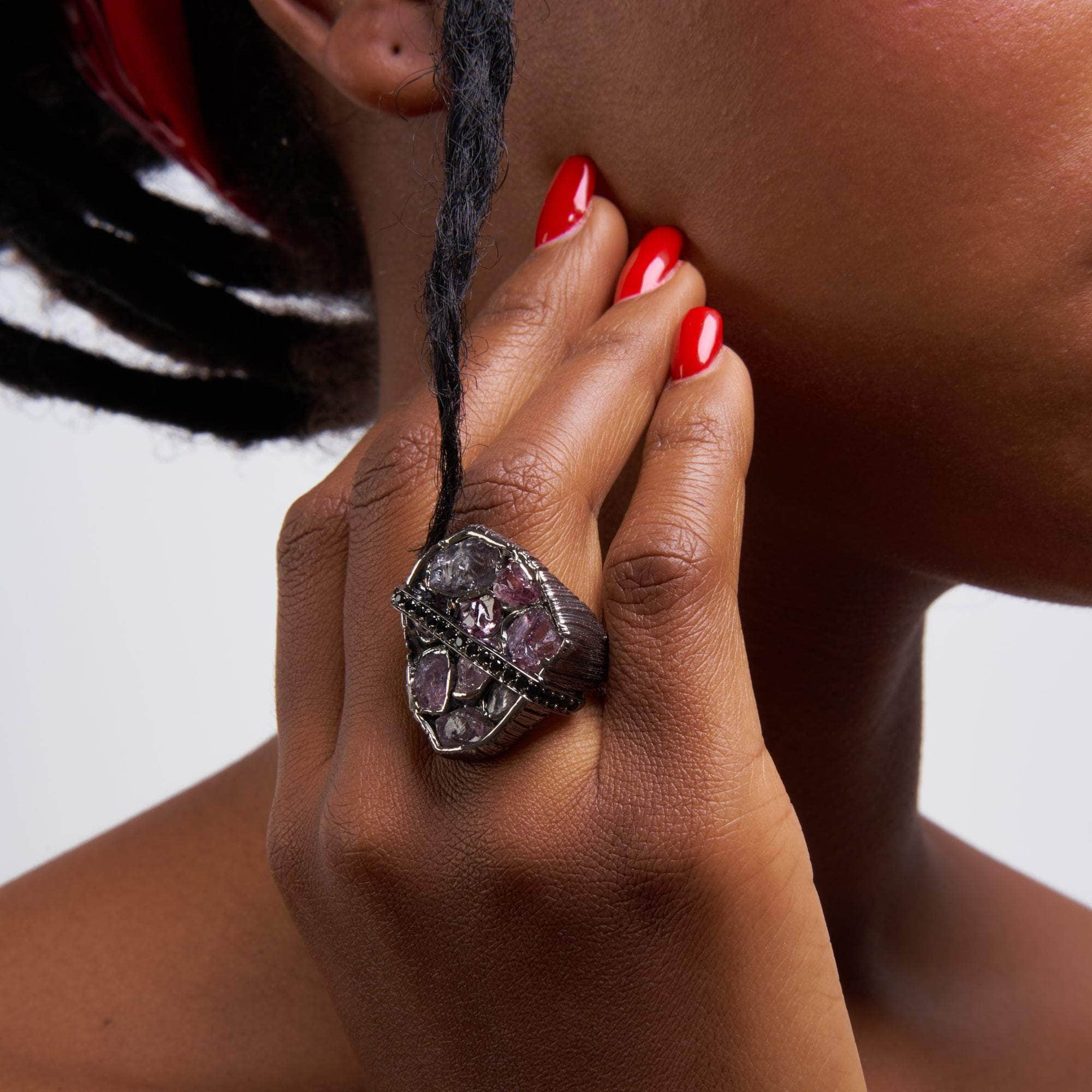 Crates Rough Pink Spinel and Black Spinel Ring GERMAN KABIRSKI