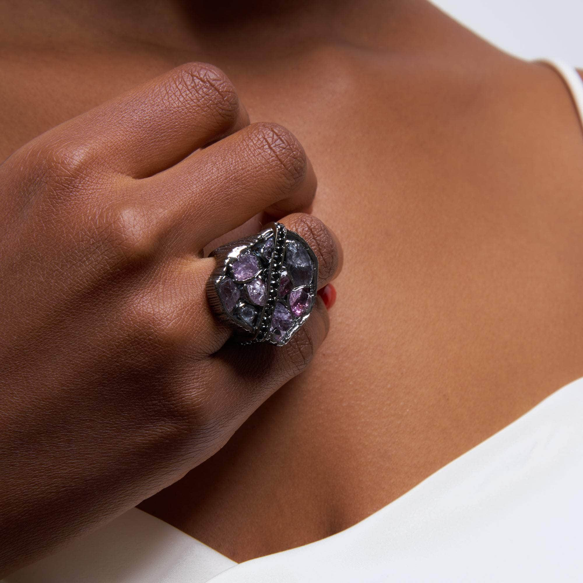 Crates Rough Pink Spinel and Black Spinel Ring GERMAN KABIRSKI