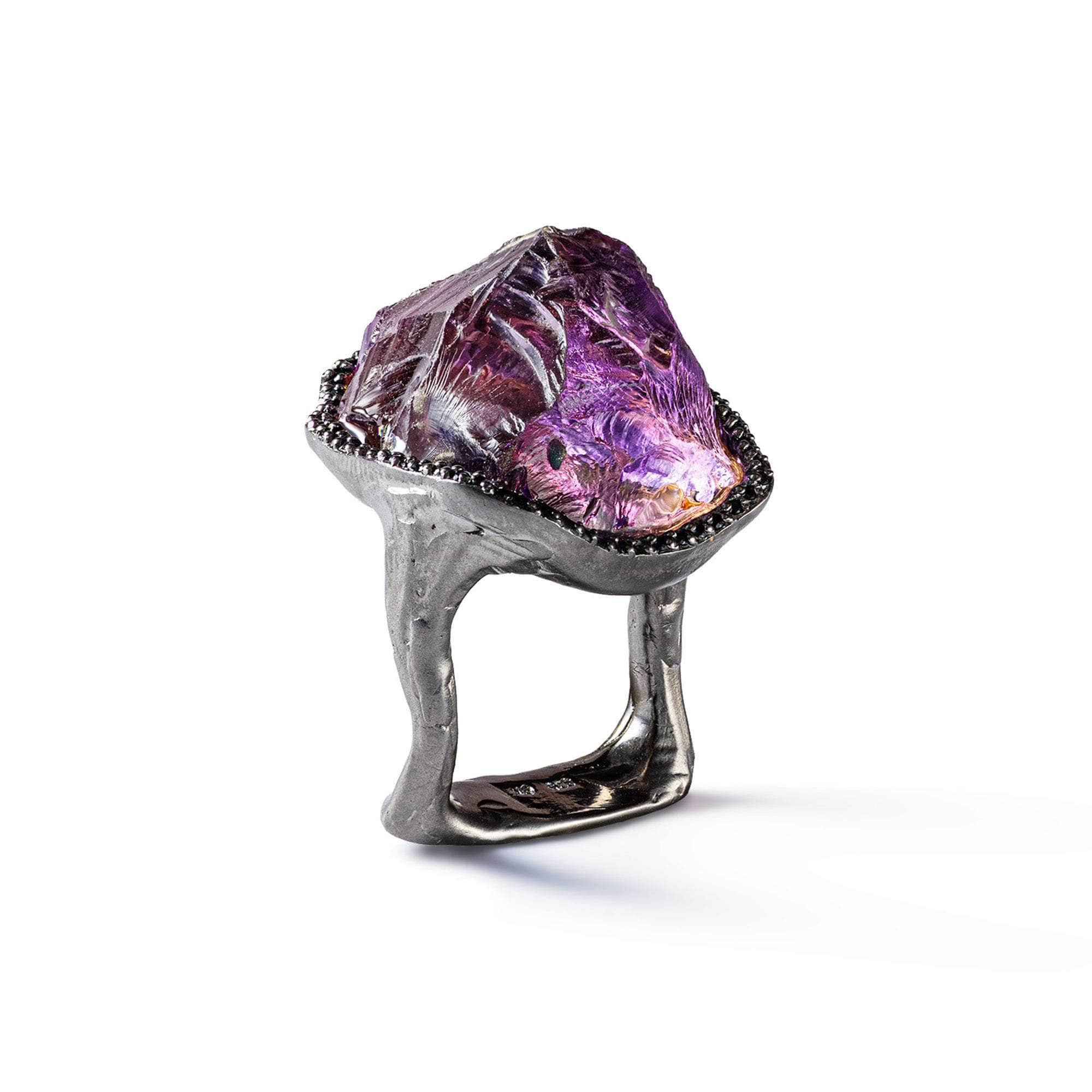 Bose Rough Amethyst and Black Spinel Ring GERMAN KABIRSKI