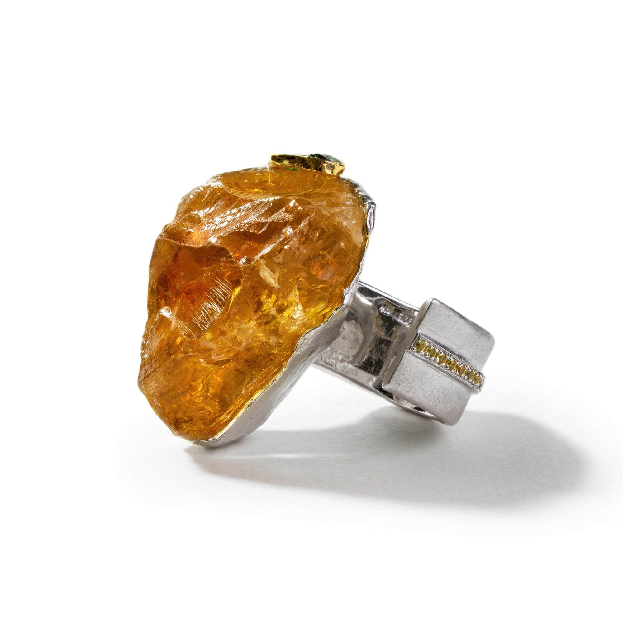 Corie Rough Citrine and Rough Chrome Diopside and Yellow Sapphire Ring GERMAN KABIRSKI