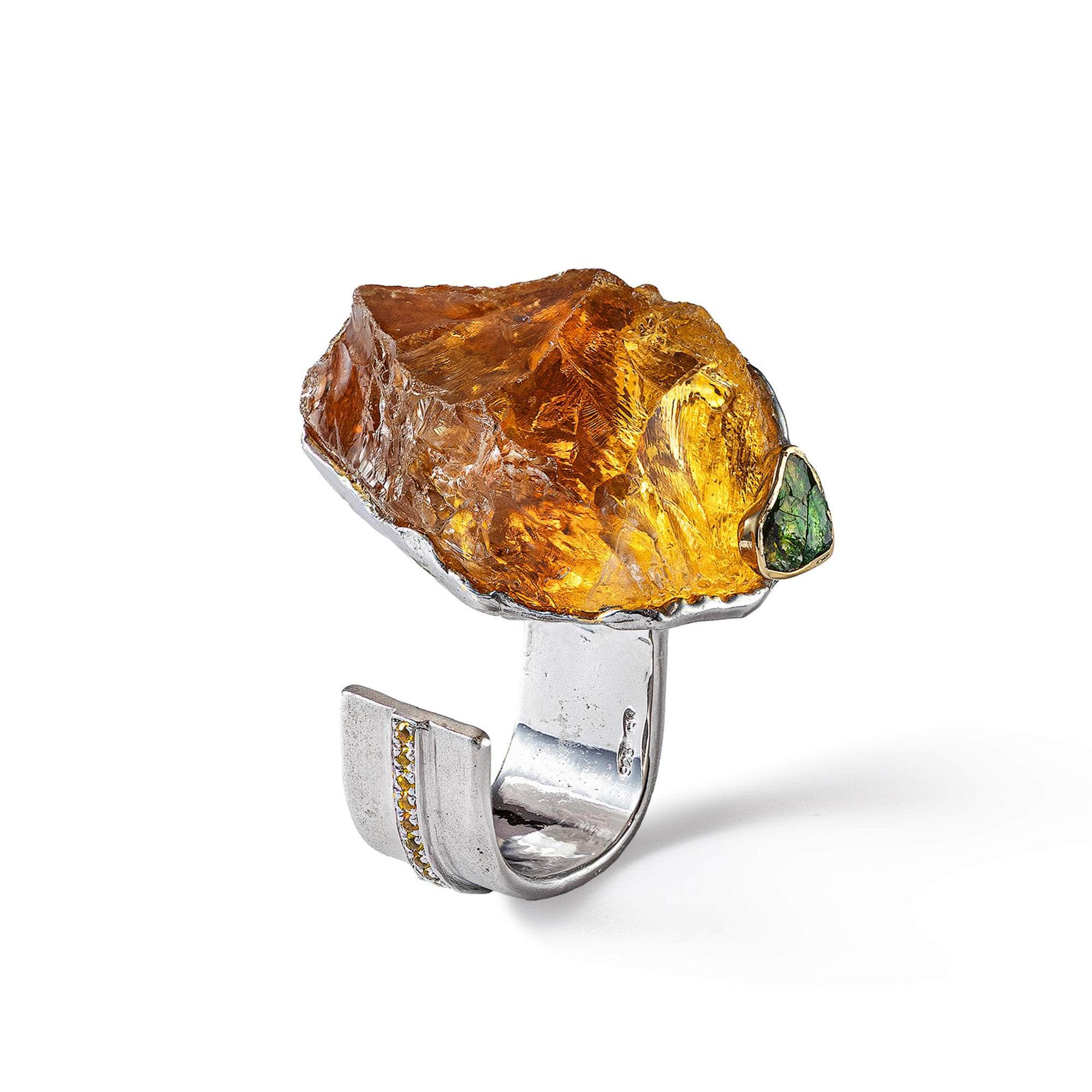 Corie Rough Citrine and Rough Chrome Diopside and Yellow Sapphire Ring GERMAN KABIRSKI