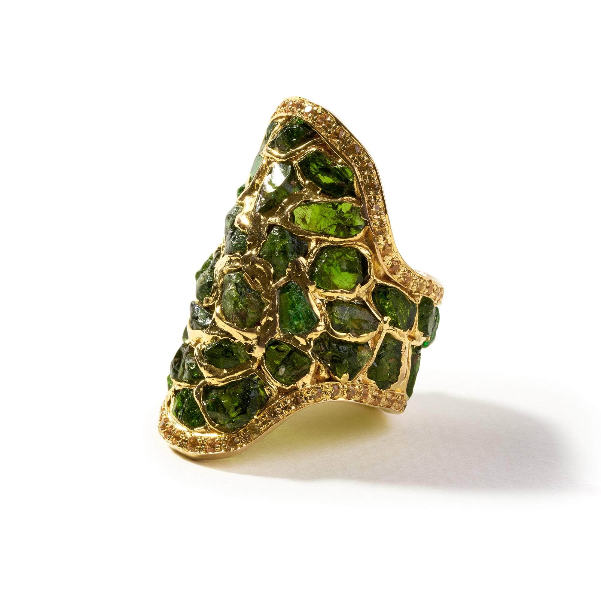 Vale Rough Chrome Diopside and Yellow Sapphire Ring GERMAN KABIRSKI