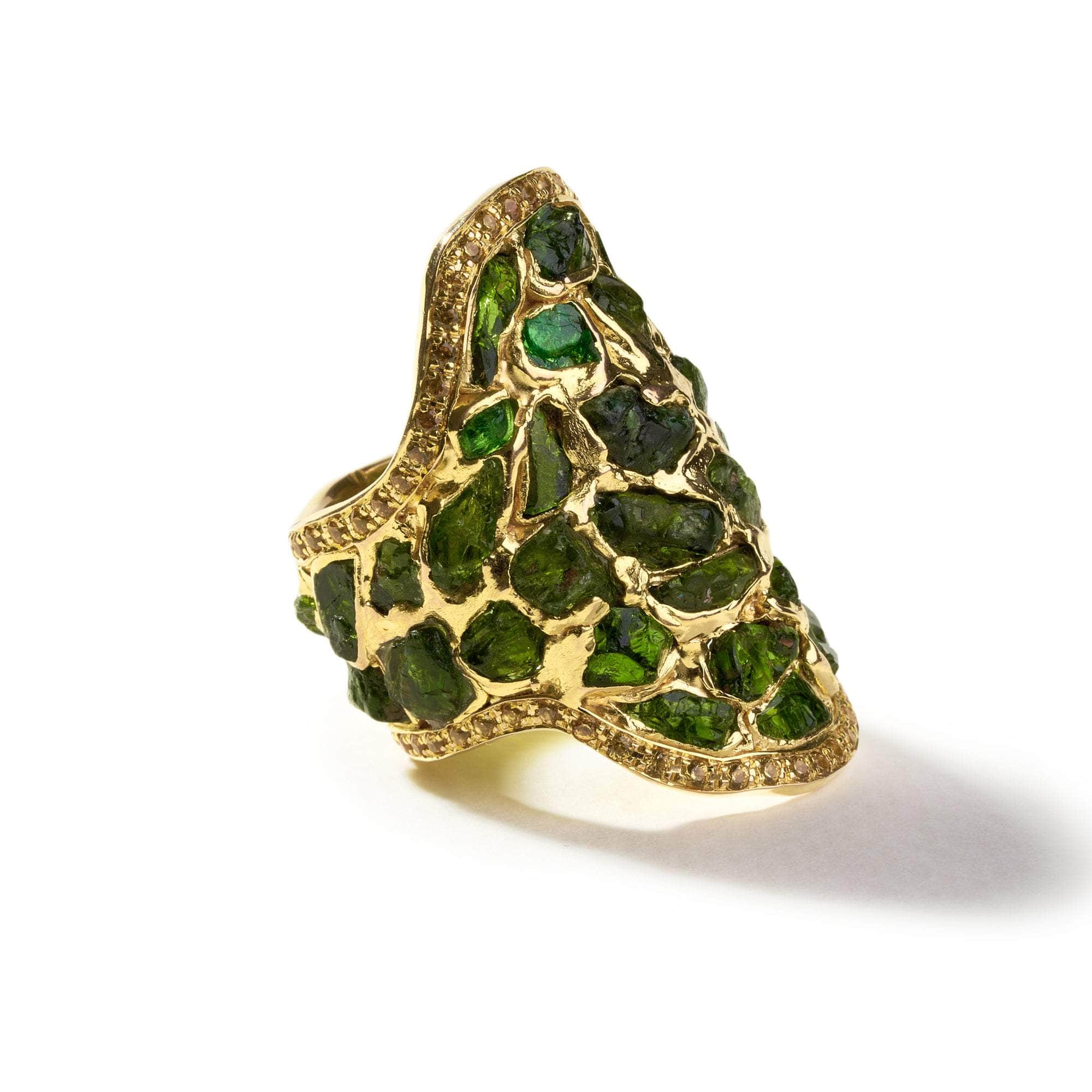 Vale Rough Chrome Diopside and Yellow Sapphire Ring GERMAN KABIRSKI