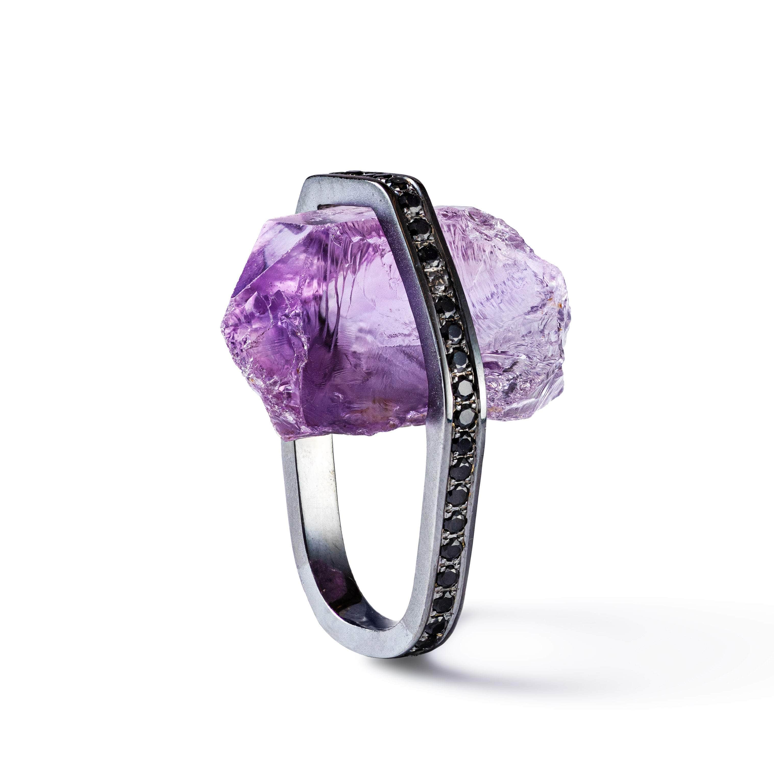 Herve Rough Amethyst and Black Spinel Ring GERMAN KABIRSKI