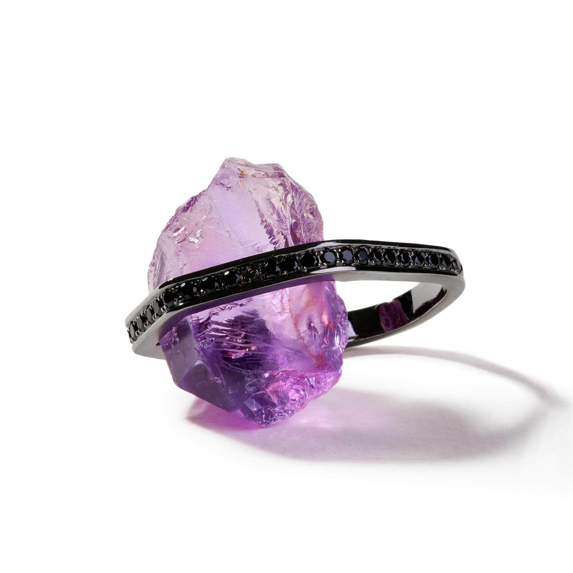 Herve Rough Amethyst and Black Spinel Ring GERMAN KABIRSKI