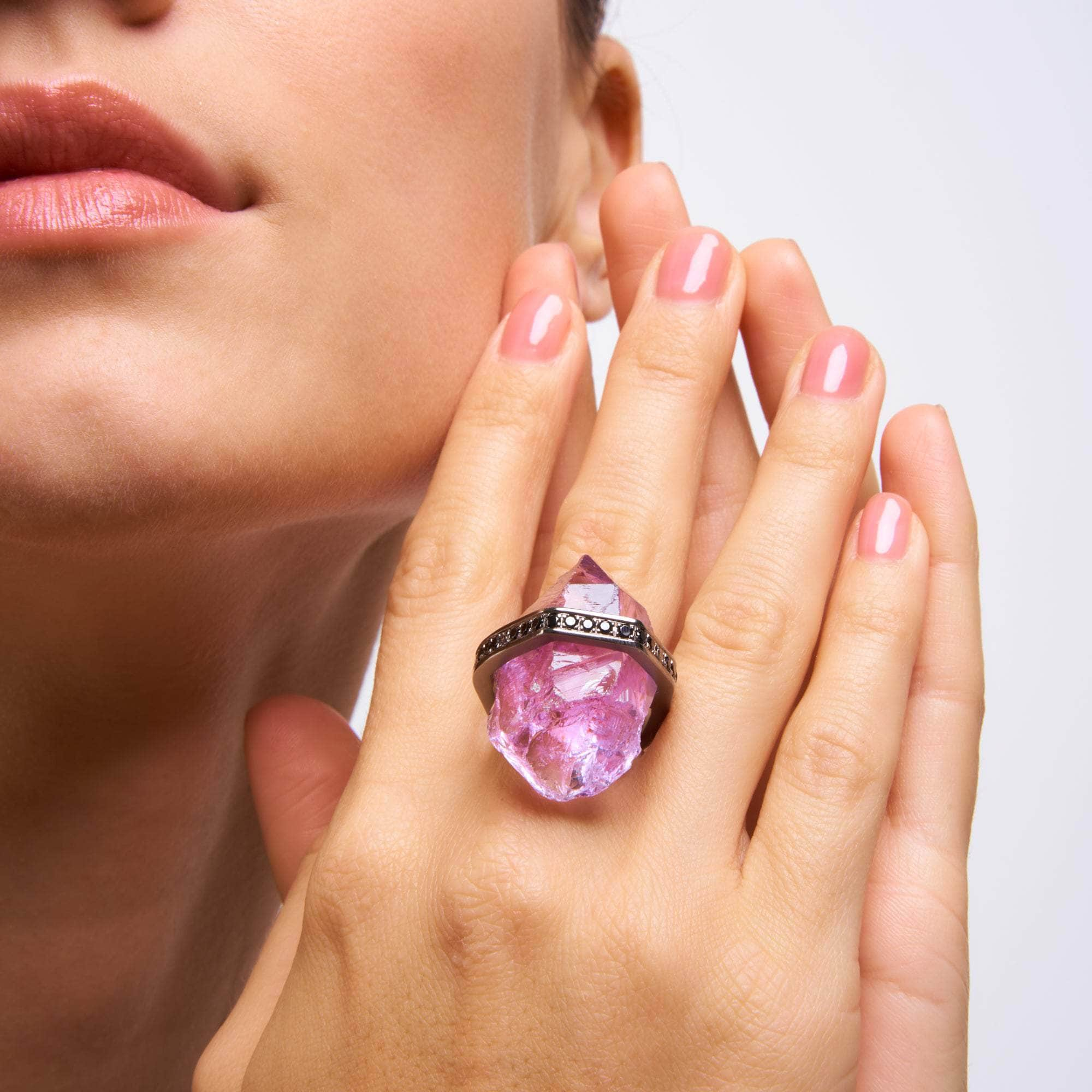 Herve Rough Amethyst and Black Spinel Ring GERMAN KABIRSKI