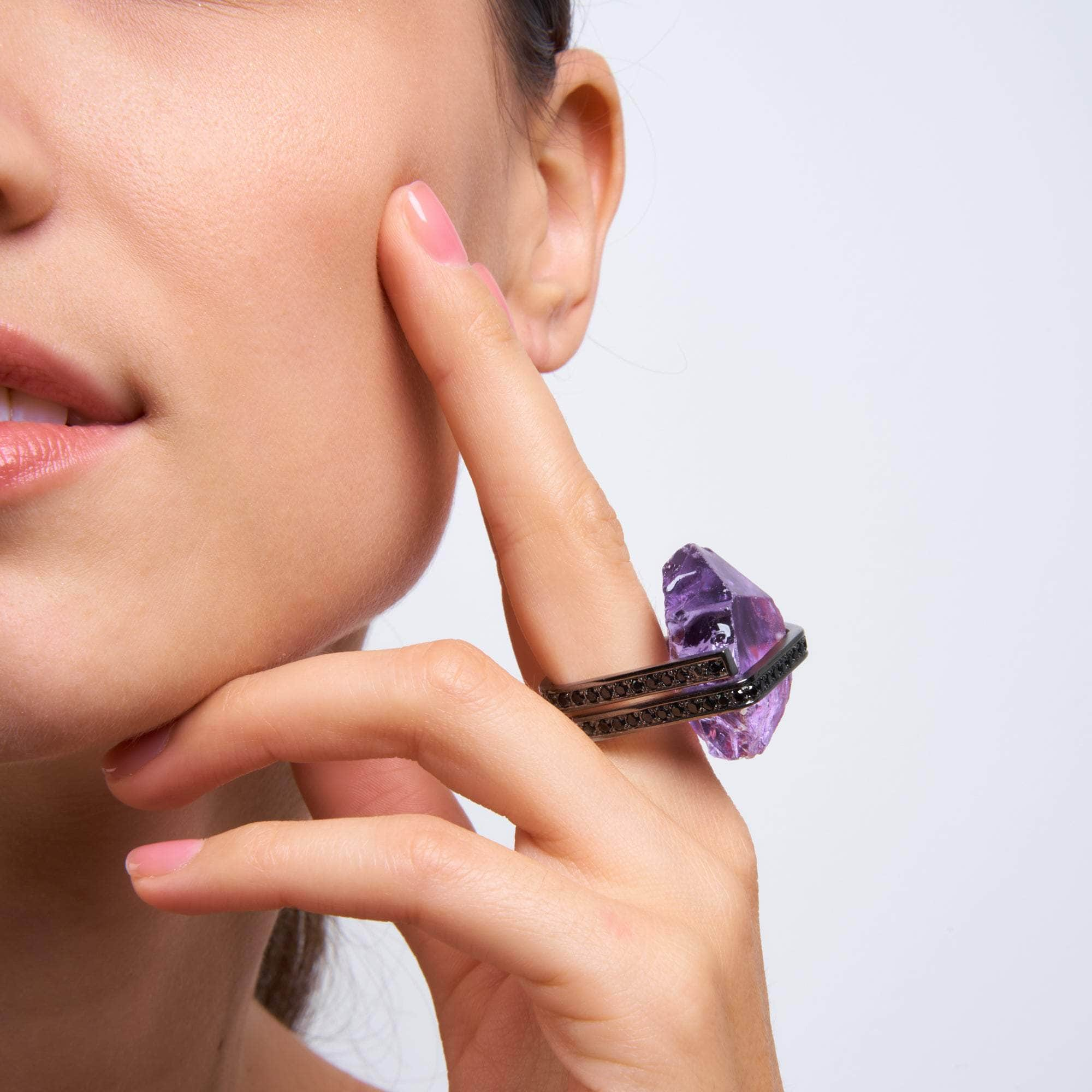 Dian Rough Amethyst and Black Spinel Ring GERMAN KABIRSKI