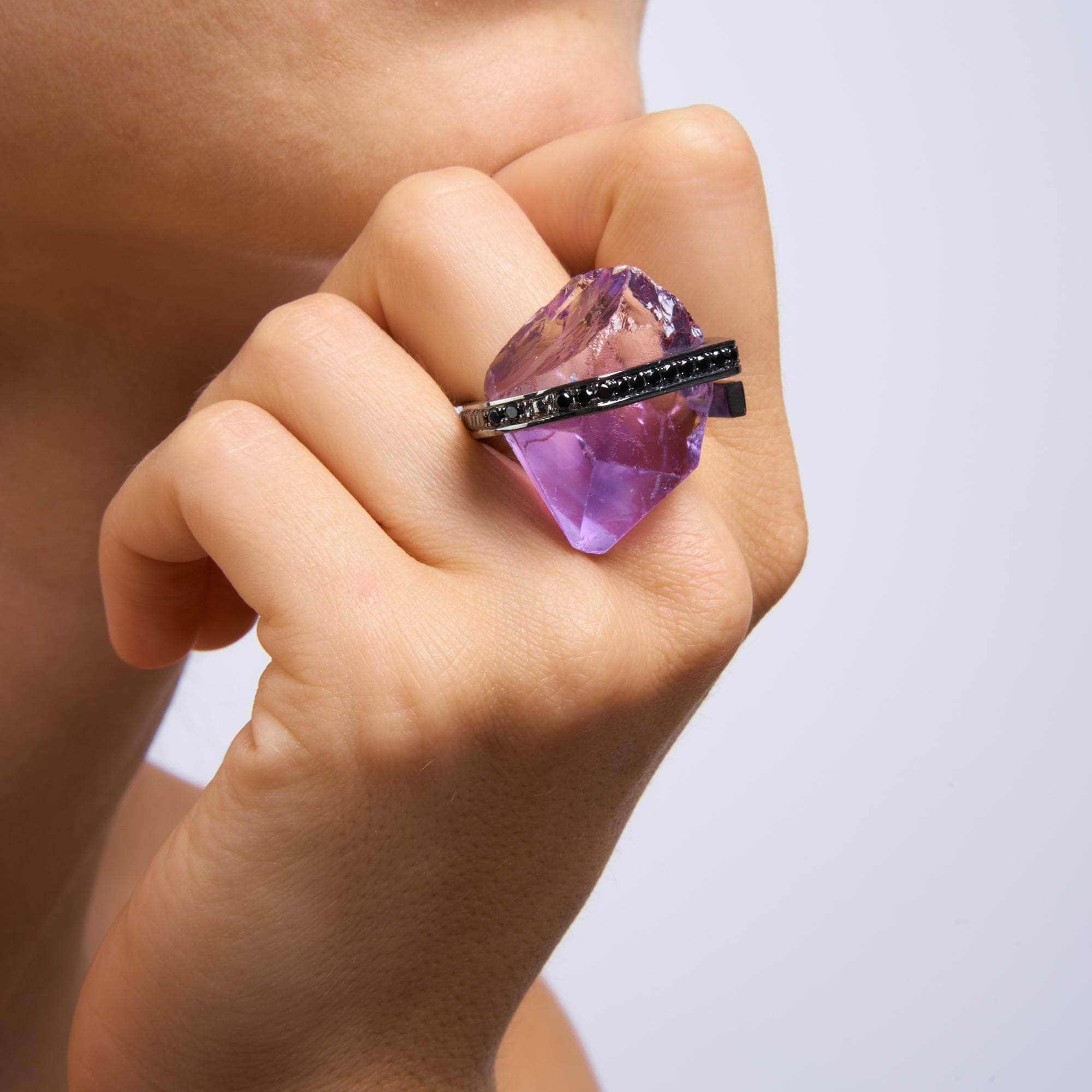 Dian Rough Amethyst and Black Spinel Ring GERMAN KABIRSKI