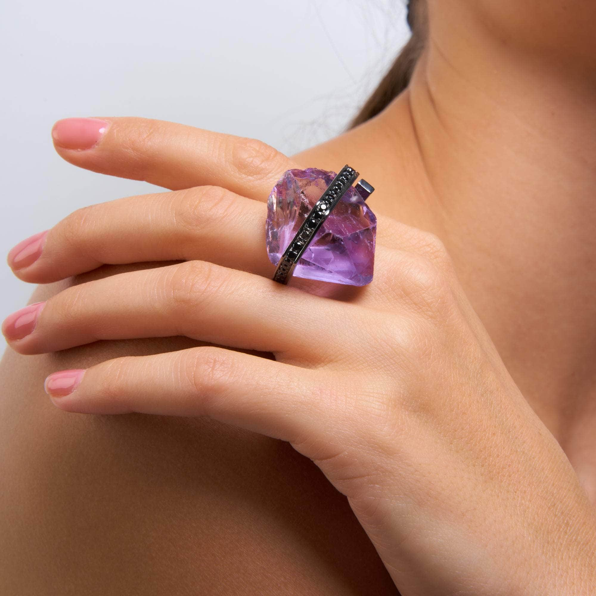 Dian Rough Amethyst and Black Spinel Ring GERMAN KABIRSKI