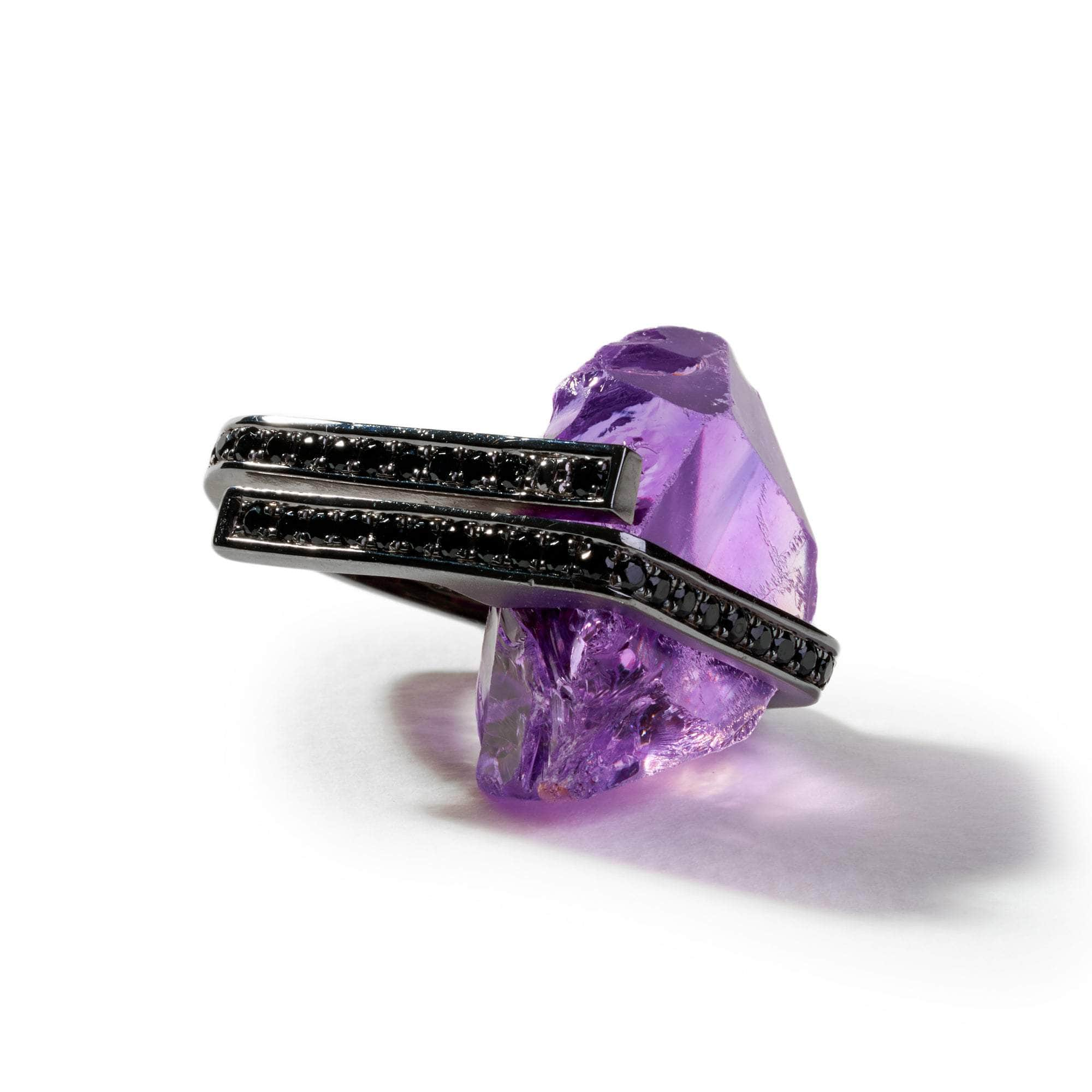 Dian Rough Amethyst and Black Spinel Ring GERMAN KABIRSKI