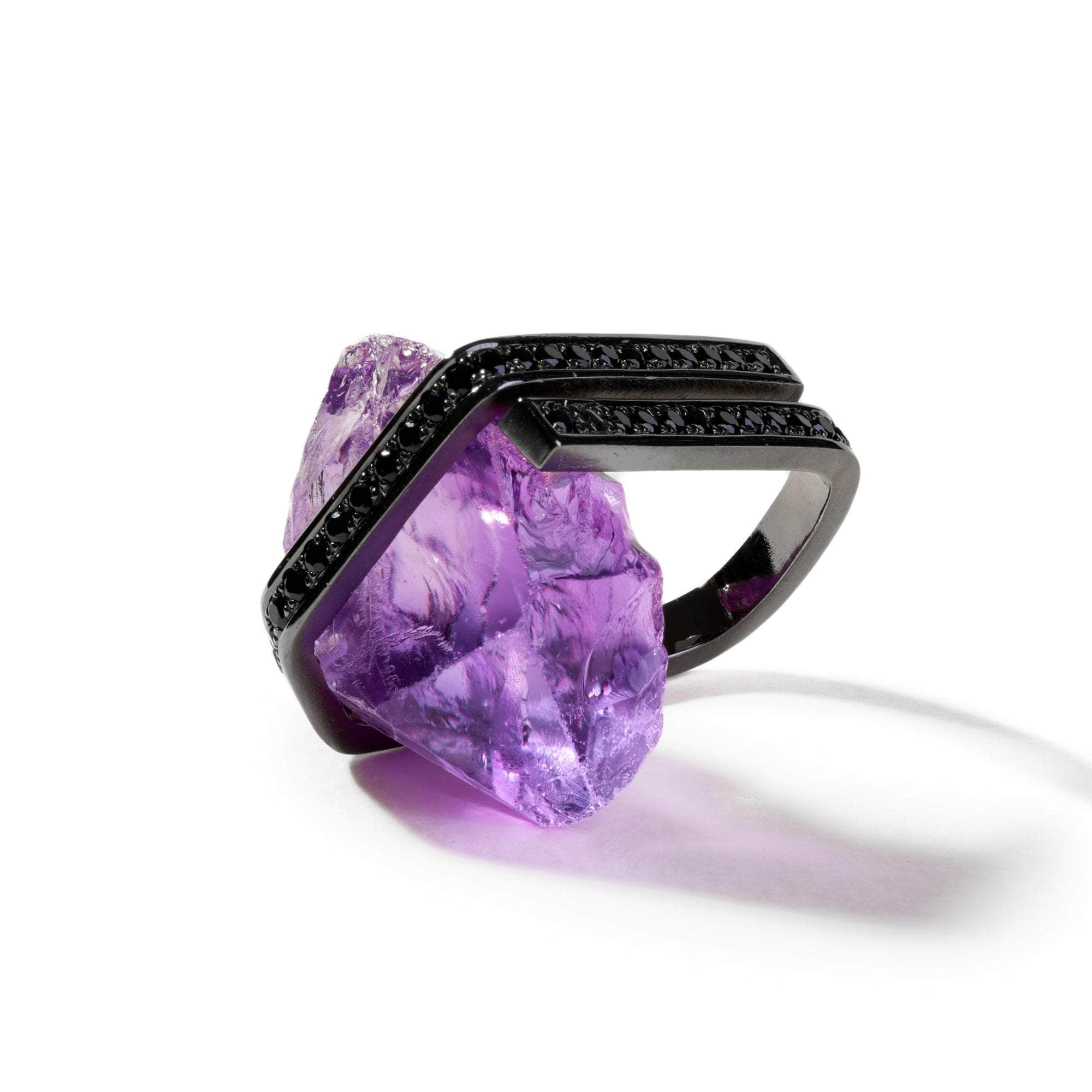 Dian Rough Amethyst and Black Spinel Ring GERMAN KABIRSKI