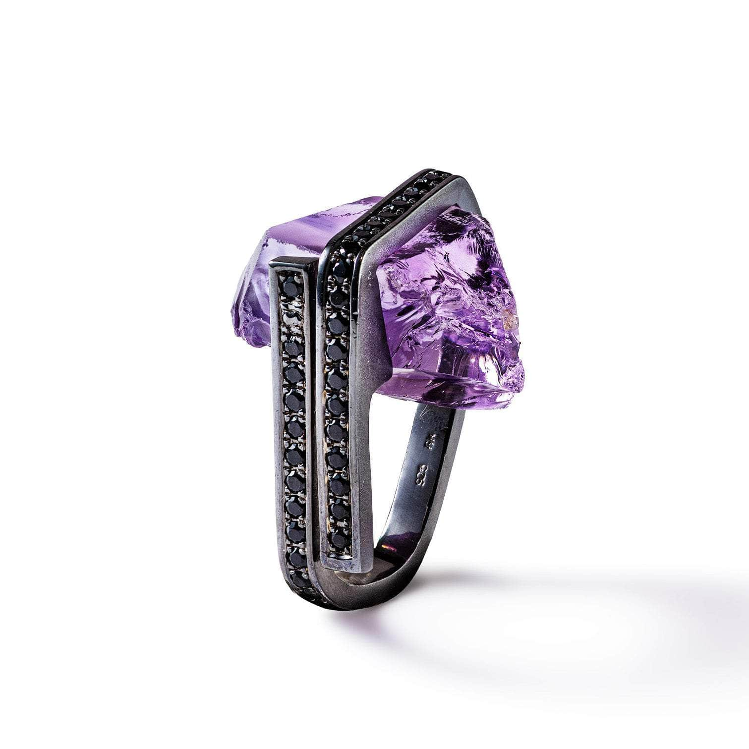 Dian Rough Amethyst and Black Spinel Ring GERMAN KABIRSKI