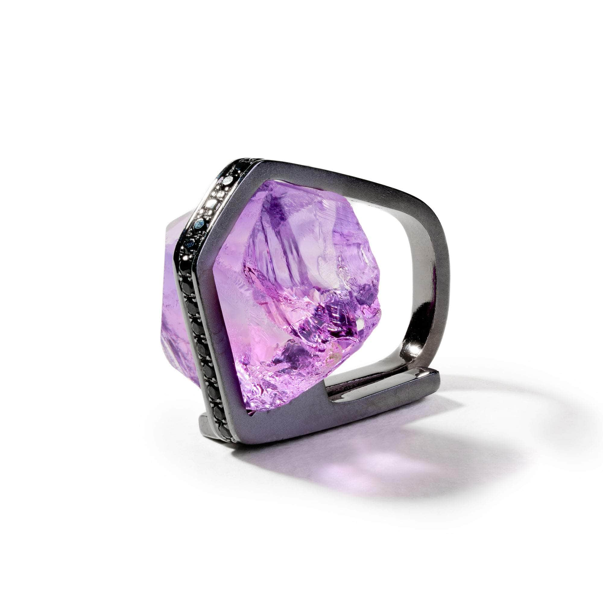 Dian Rough Amethyst and Black Spinel Ring GERMAN KABIRSKI