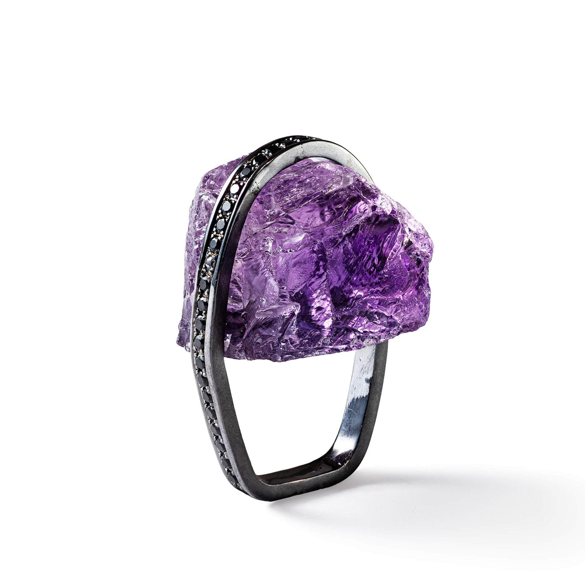 Yal Rough Amethyst and Black Spinel Ring GERMAN KABIRSKI