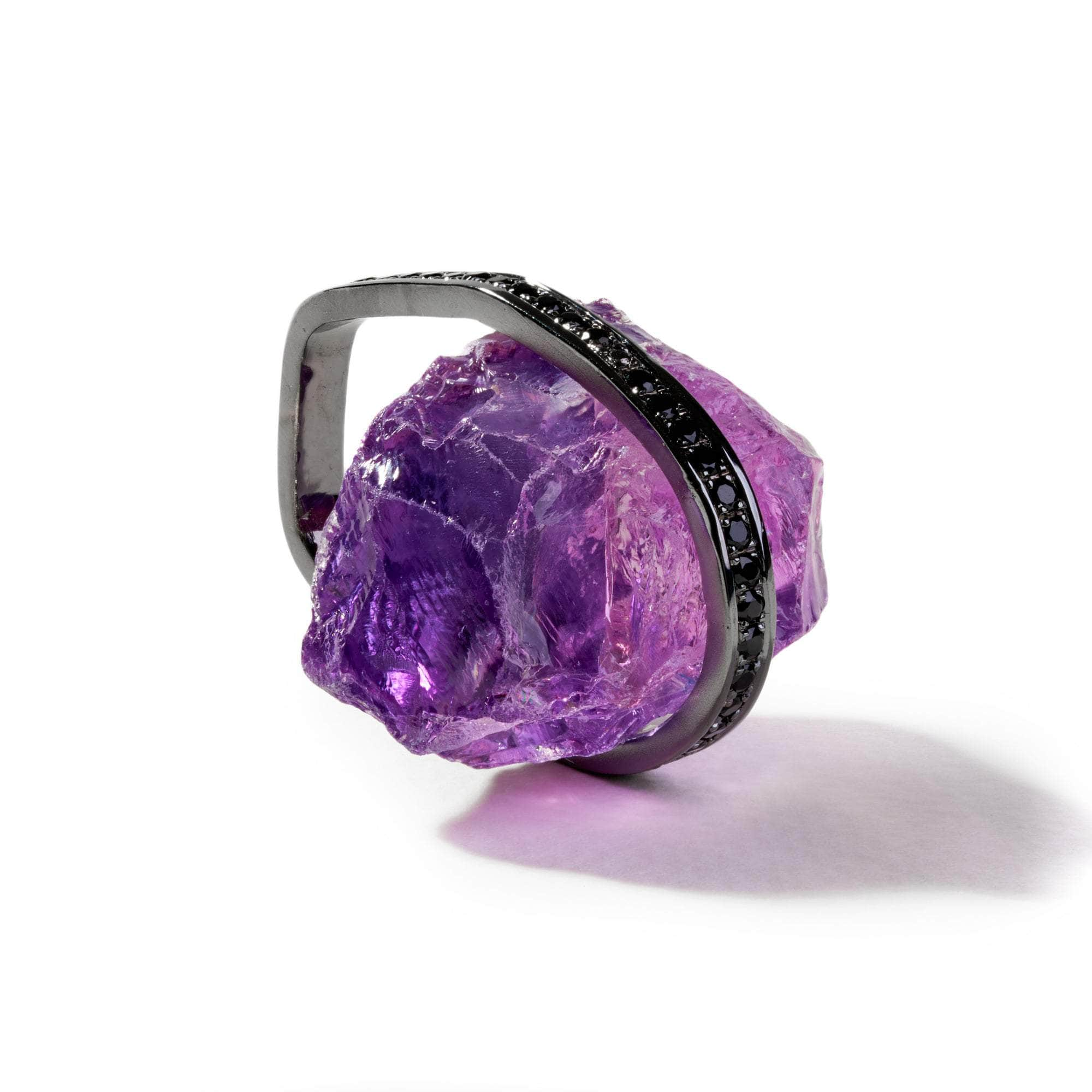 Yal Rough Amethyst and Black Spinel Ring GERMAN KABIRSKI