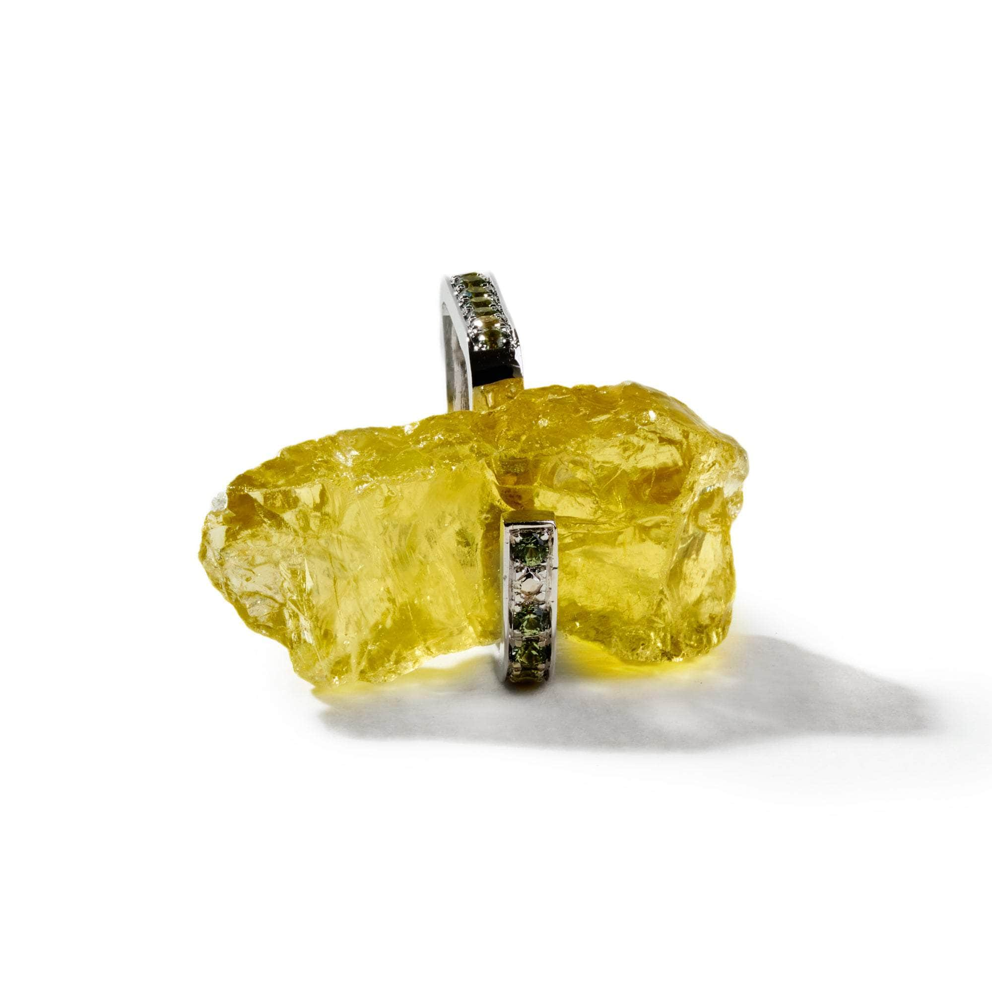 Sekh Rough Lemon Quartz and Green Sapphire Ring GERMAN KABIRSKI