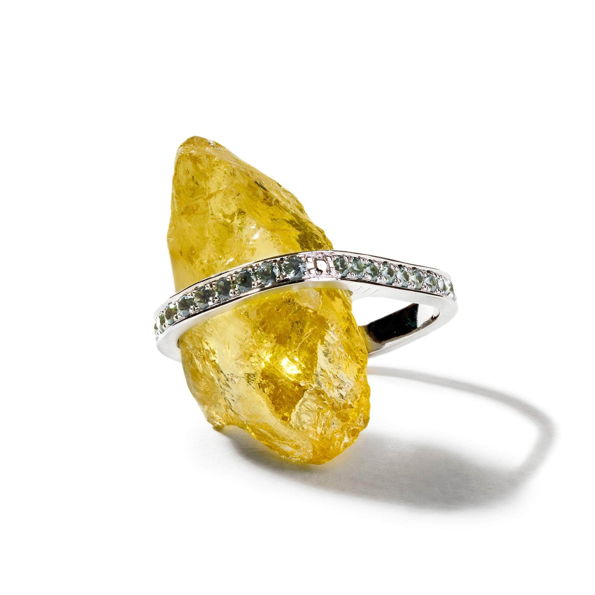 Toine Rough Lemon Quartz and Green Sapphire Ring GERMAN KABIRSKI