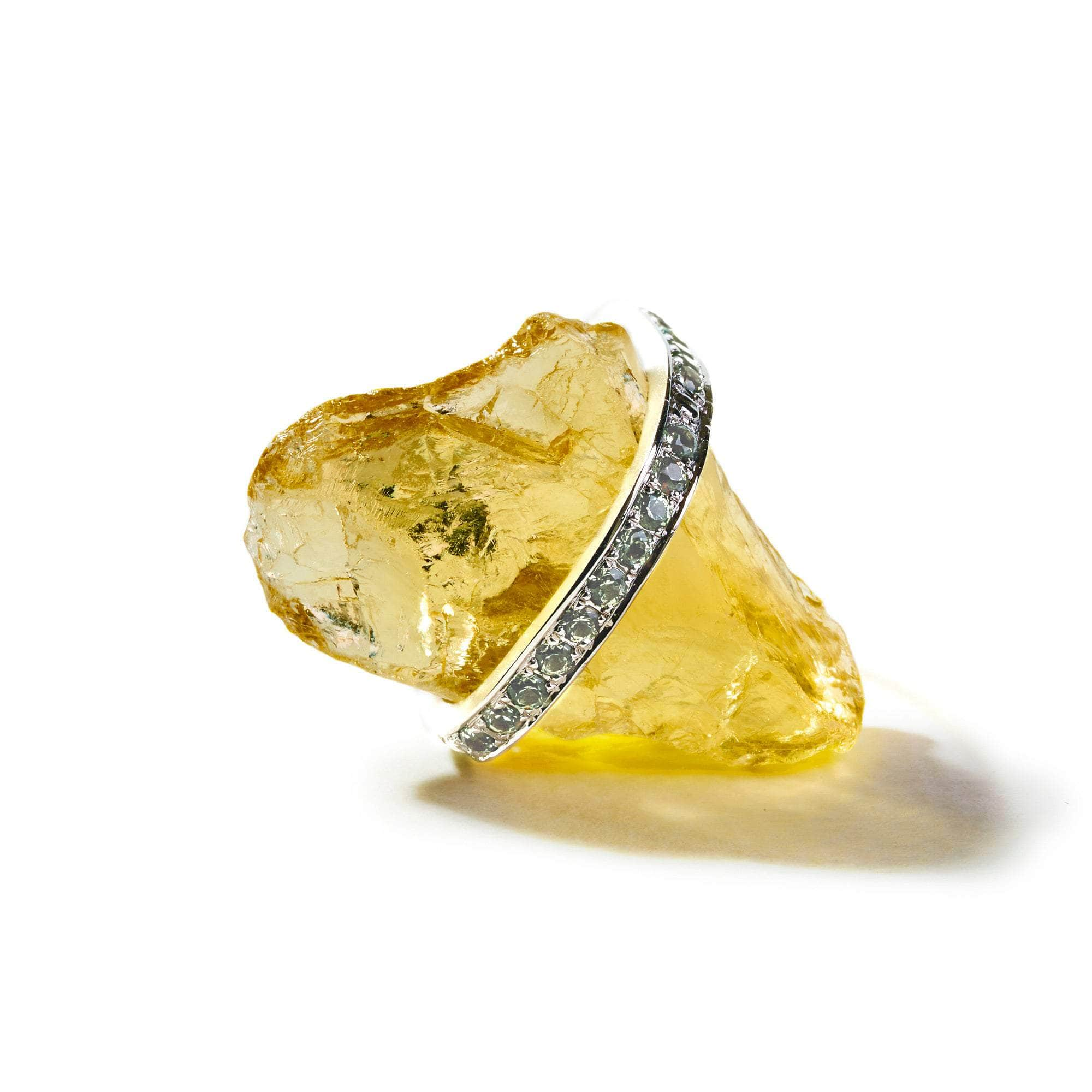 Toine Rough Lemon Quartz and Green Sapphire Ring GERMAN KABIRSKI