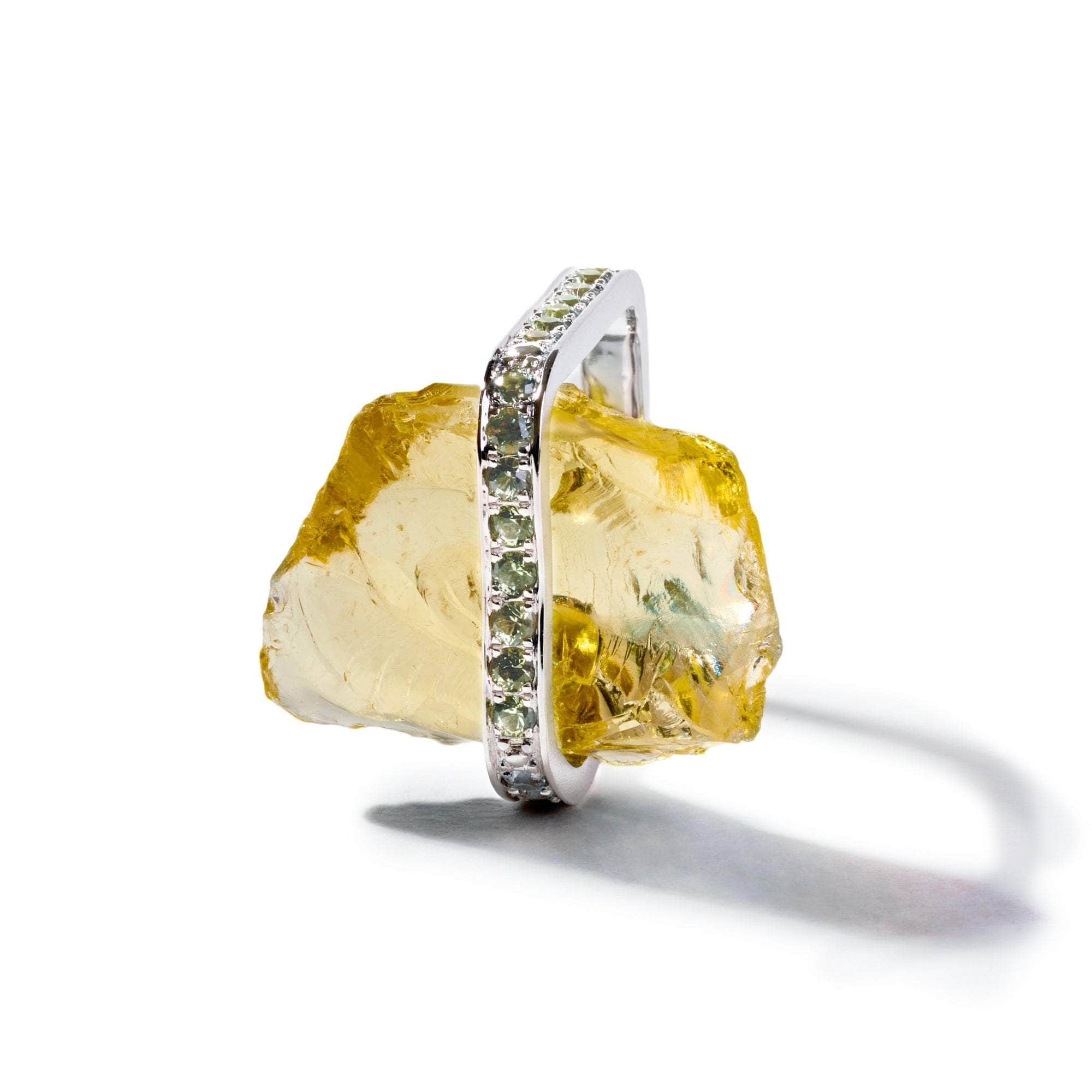 Ven Rough Lemon Quartz and Green Sapphire Ring GERMAN KABIRSKI