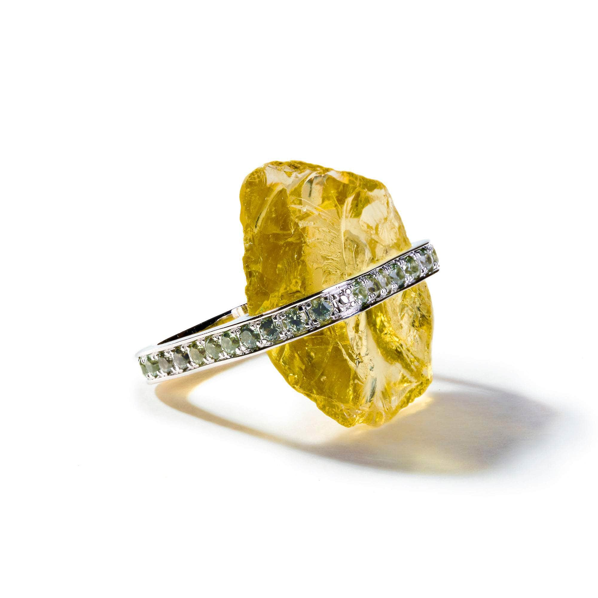 Ven Rough Lemon Quartz and Green Sapphire Ring GERMAN KABIRSKI