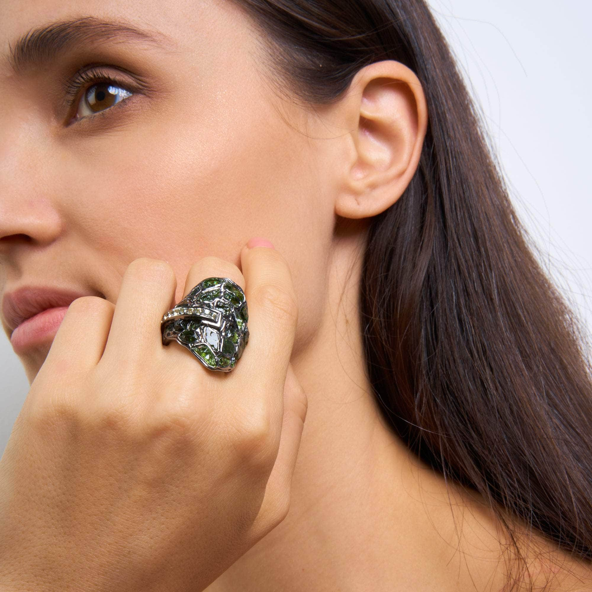 Aely Rough Chrome Diopside and Green Sapphire Ring GERMAN KABIRSKI