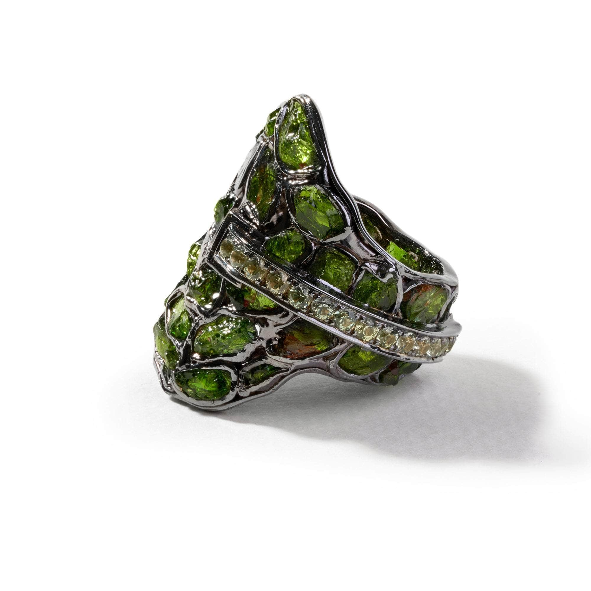 Aely Rough Chrome Diopside and Green Sapphire Ring GERMAN KABIRSKI