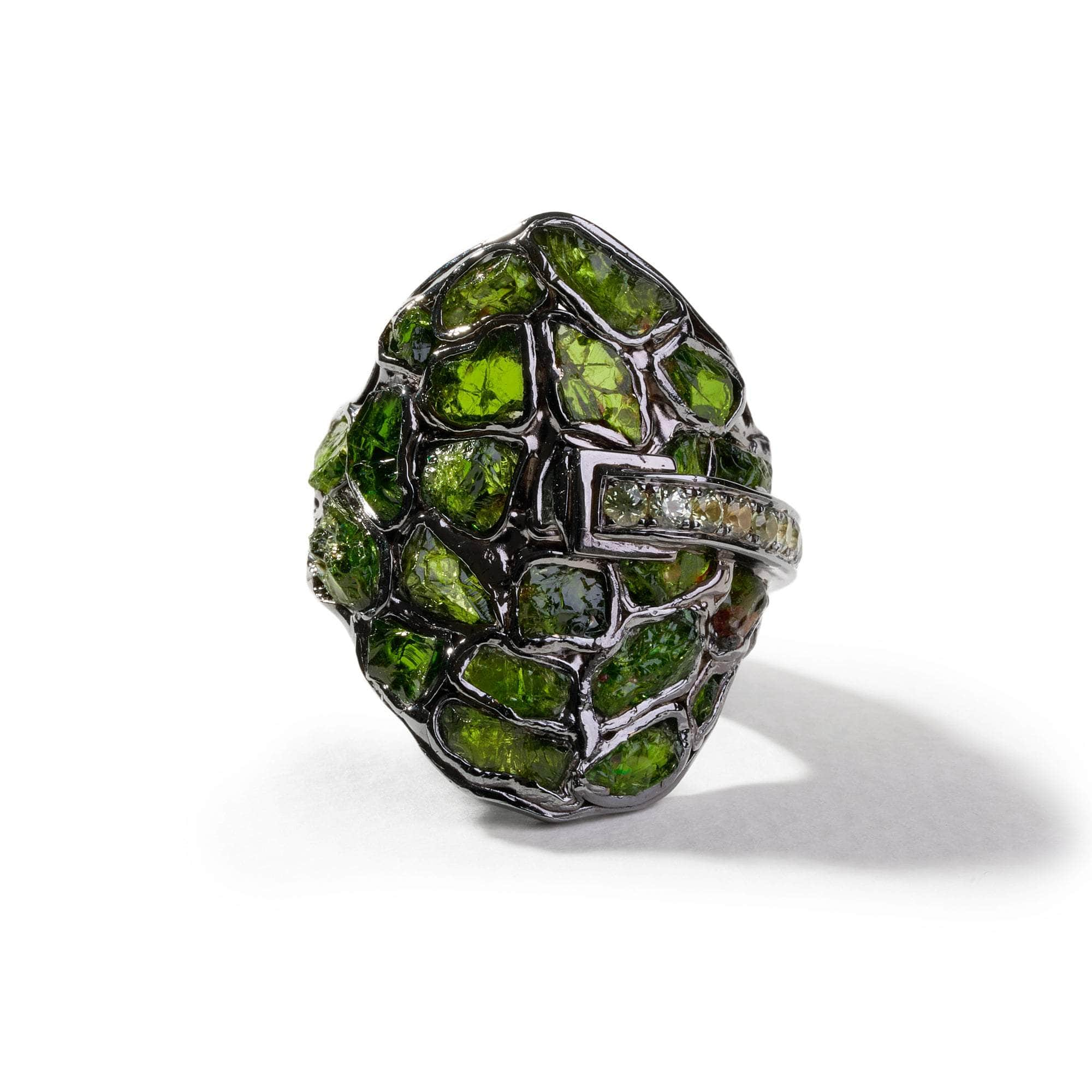 Aely Rough Chrome Diopside and Green Sapphire Ring GERMAN KABIRSKI