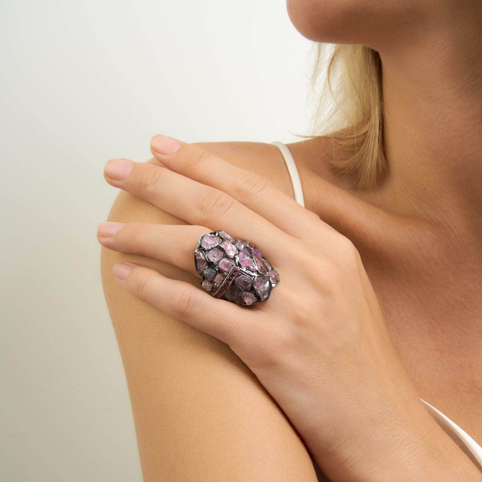 Ronas Rough Pink Sapphire and Rhodolite Ring GERMAN KABIRSKI