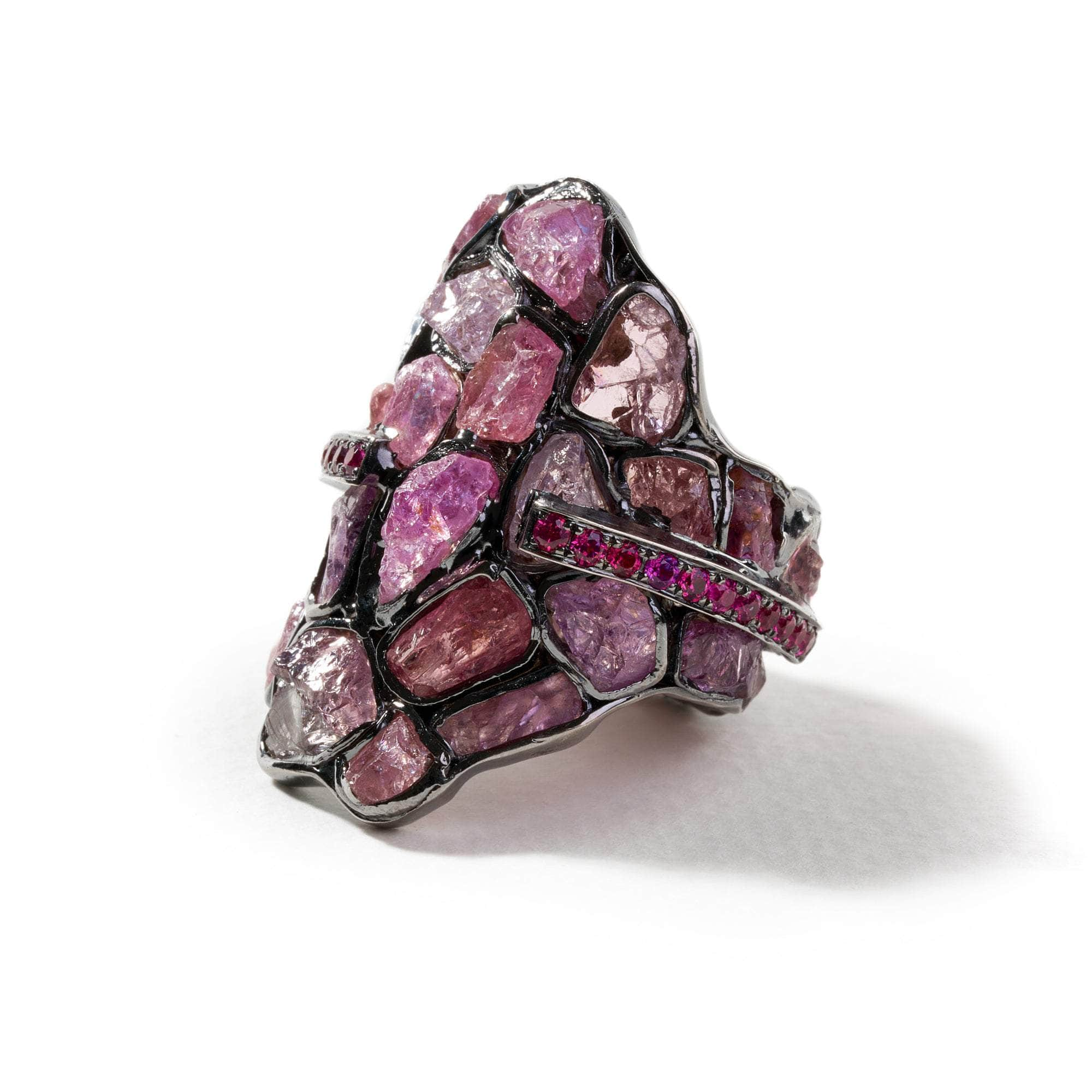 Ronas Rough Pink Sapphire and Rhodolite Ring GERMAN KABIRSKI