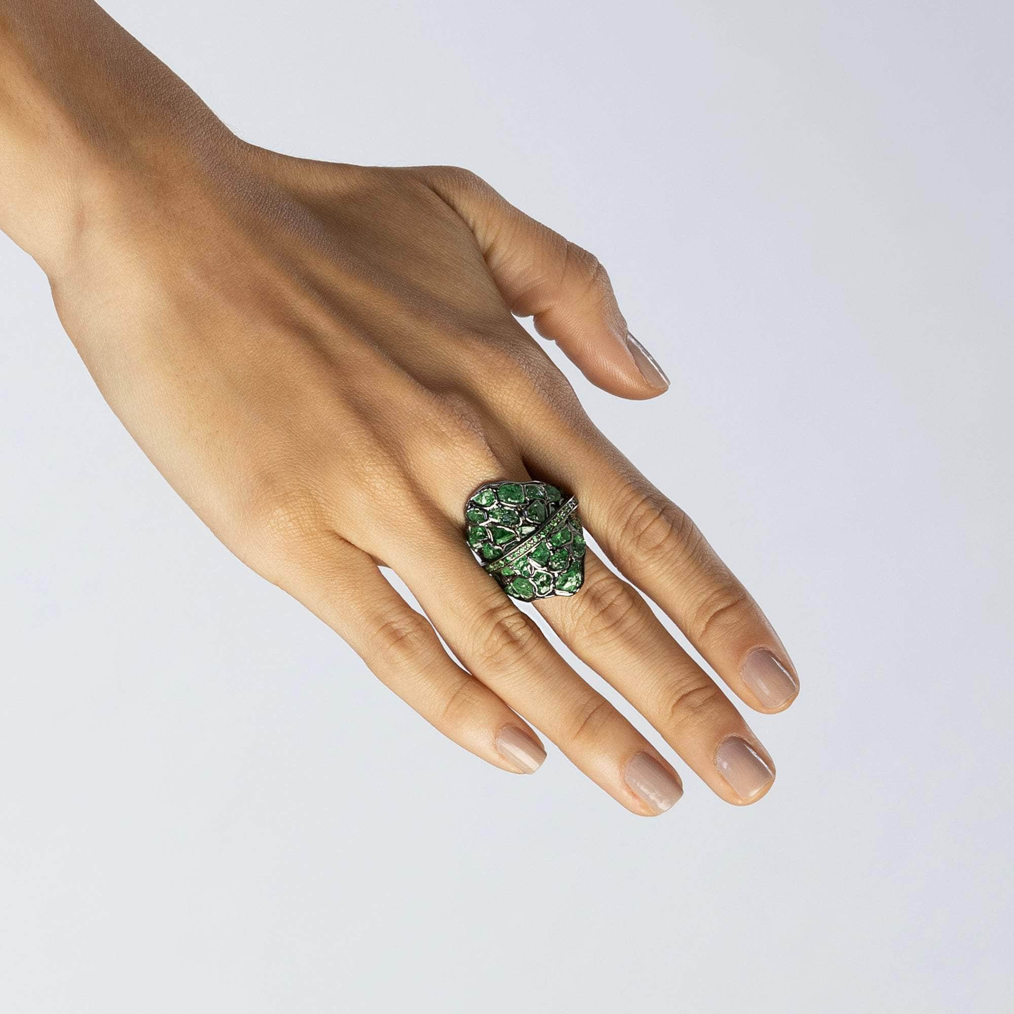 Tigg Rough Tsavorite and Chrome Diopside Ring GERMAN KABIRSKI